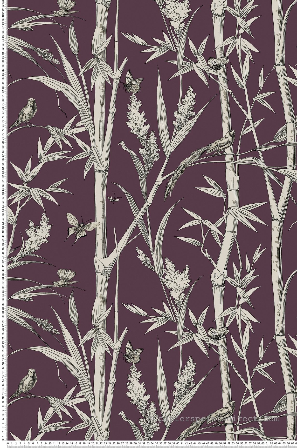 Papier peint Bambou Papillon aubergine ivoire - Toiles de York (Initiales) | Réf. INI-RT7835