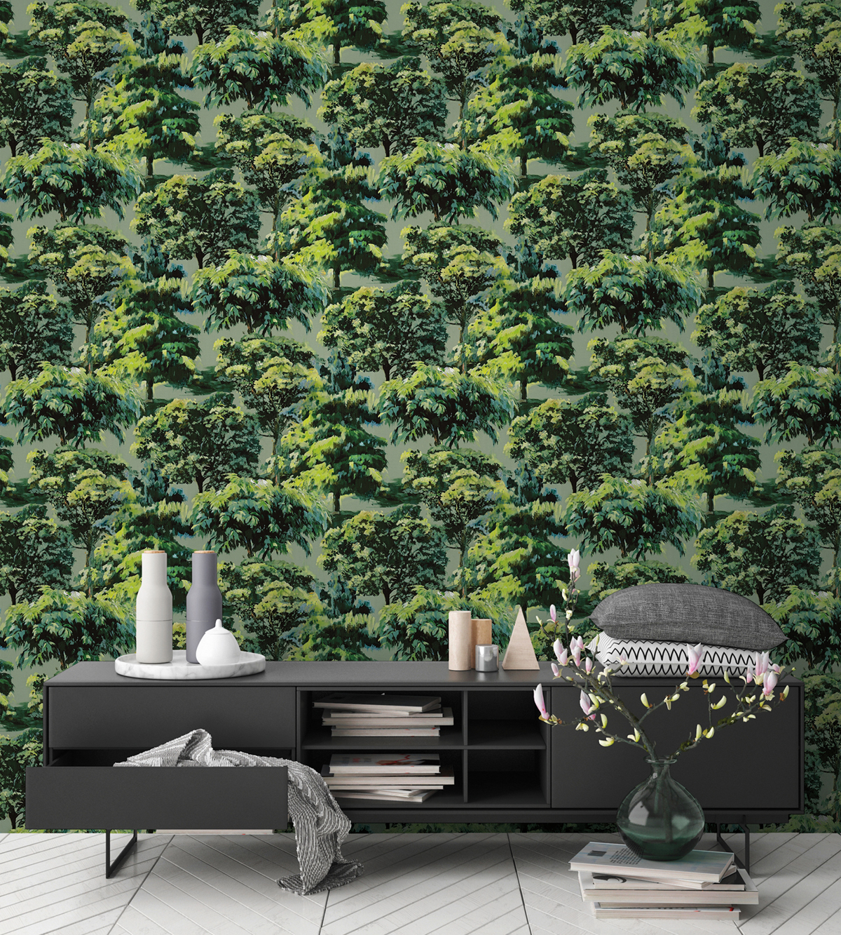 Papier peint Arbres Peinture vert - Pintwalls 3 d'A.S. Création | Réf. AS-791877