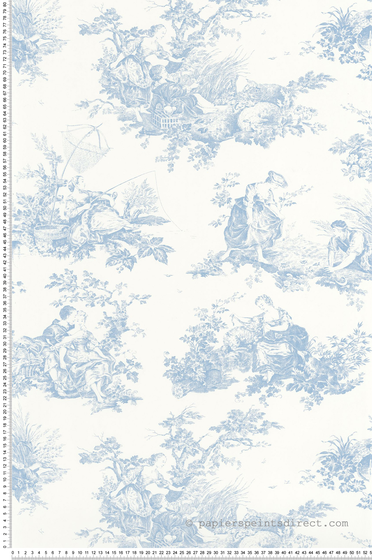 Papier peint Scene D'Été bleu porcelaine - Les Belles Toiles De Jouy 2 de Casadéco | Réf. BTJD87916217