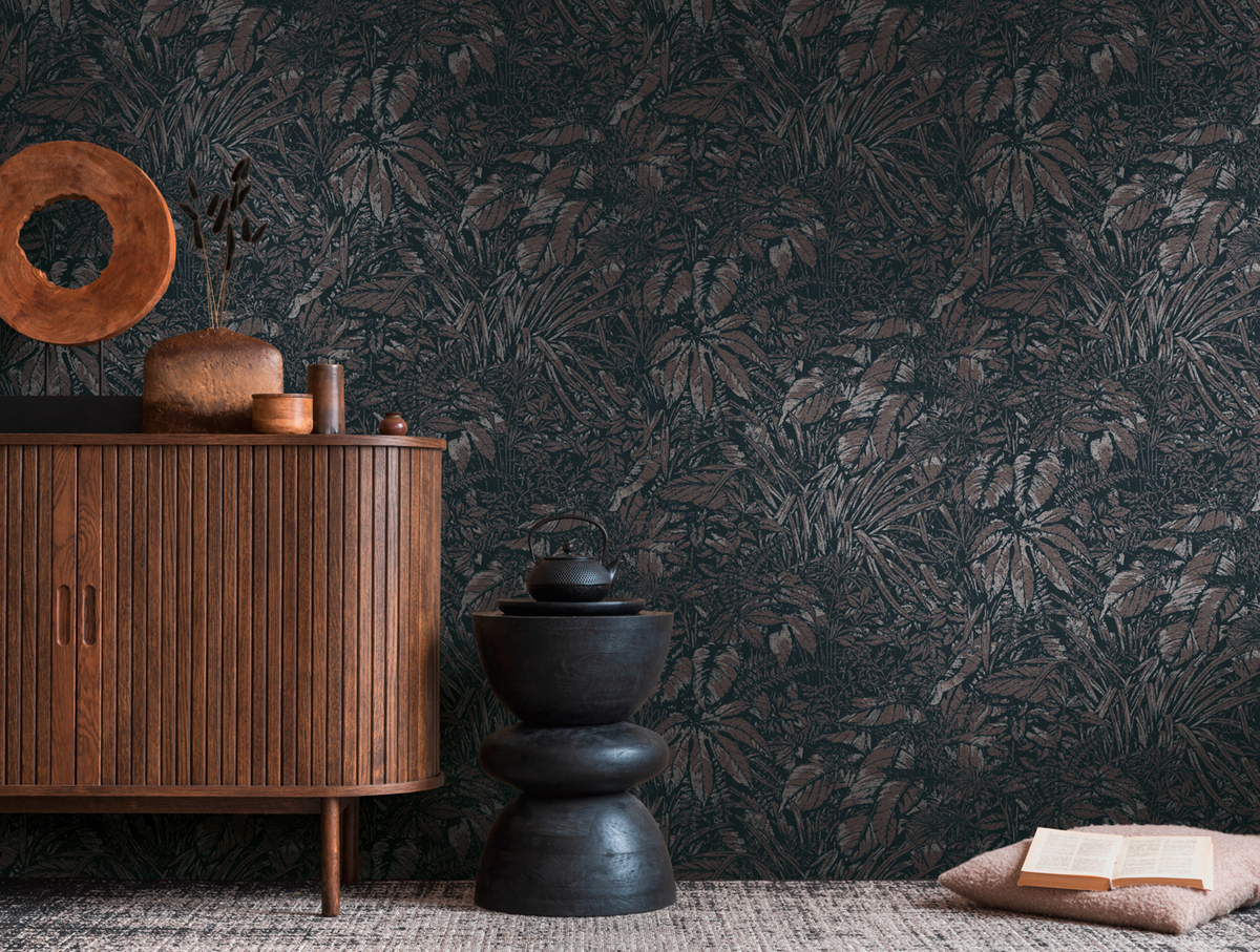 Papier peint Feuillage Discret Nature nuit marron - Smart Surfaces d'A.S. Création AMB2| Réf. AS-395605