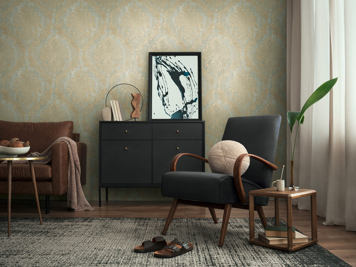 Papier peint Baroque Médaillon vert de gris doré - History of Art 2 d'AS Création | Réf. AS-790492