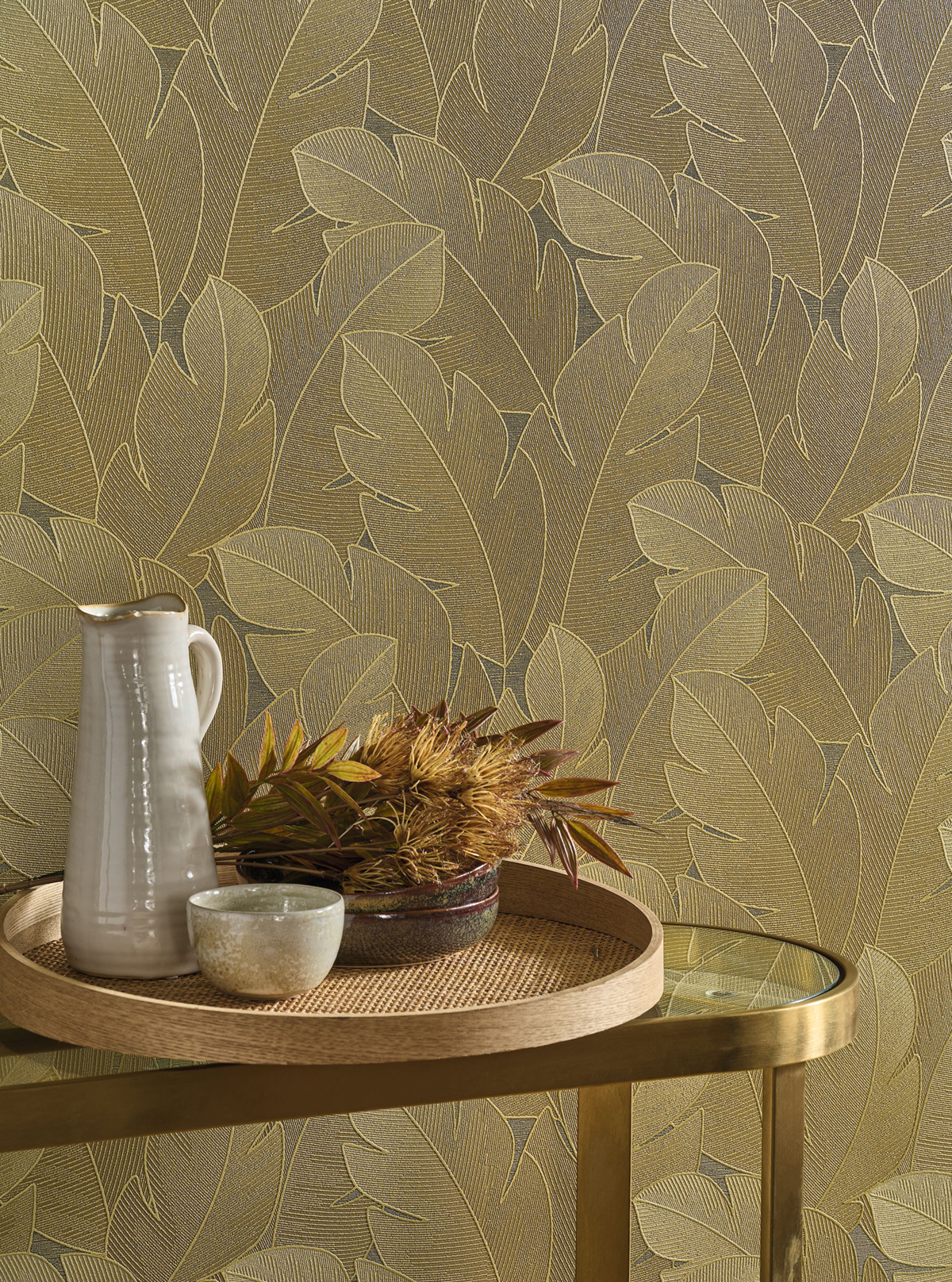 Papier peint Feuillage Tropical Yuto vert mastic - Vegetals de Casadéco AMB3| Réf. VEGE201292888