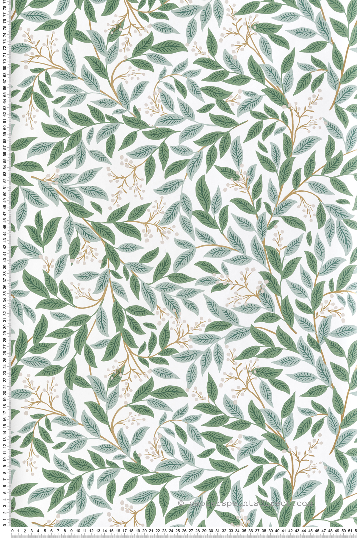 Papier peint Feuillage Scandinave Willowberry vert menthe doré - Rifle Paper Co. 3 de York (Initiales) | Réf. INI-RF7464
