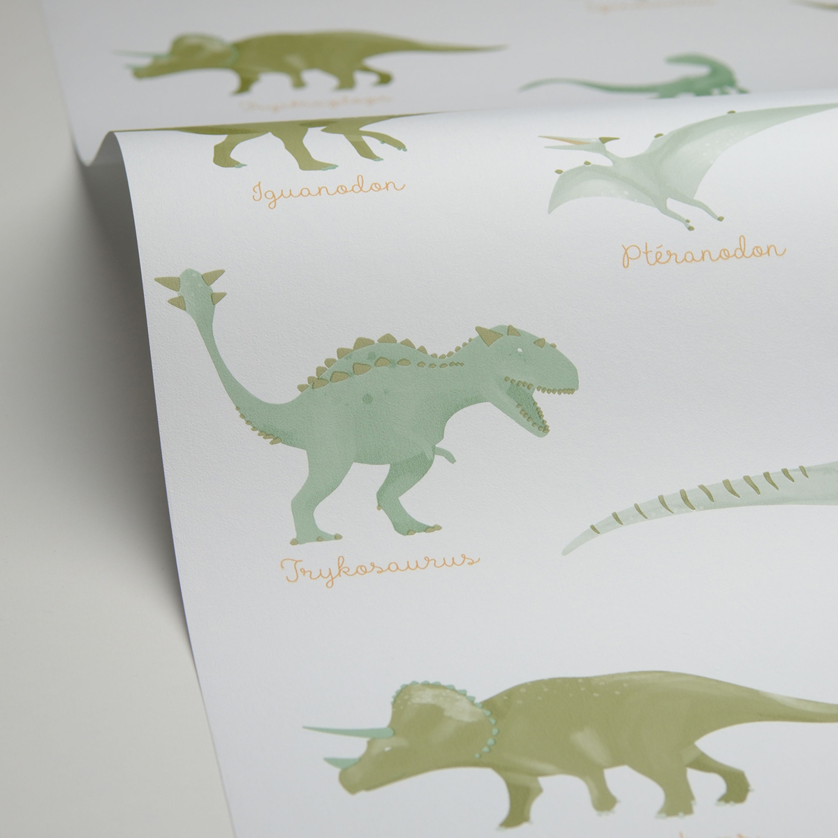 Papier peint Dinosaures Jurassique vert kaki - Les Minis Mondes de Casélio AMBV | Réf. MNM105707100