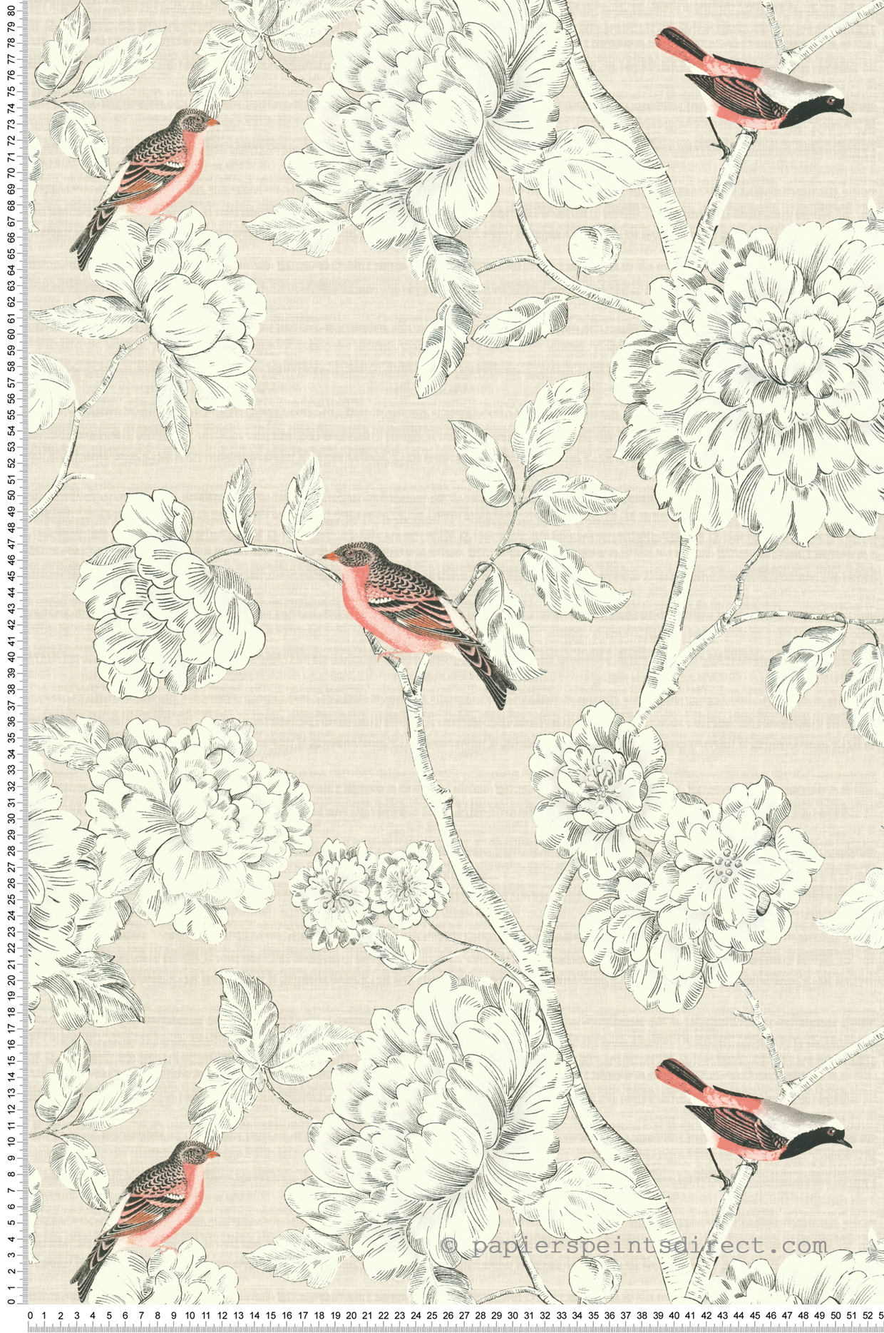Papier peint Oiseau Fleur Eléanore beige rose - Séjours & Chambres de Lutèce | Réf. LTC-51224707