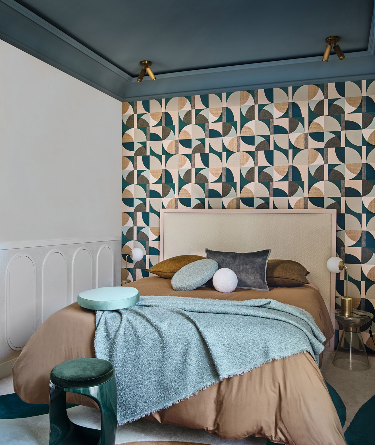 Papier peint Géométrie Barillet émeraude doré - Faubourg des Lumières de Casamance | Réf. CAS-76260916