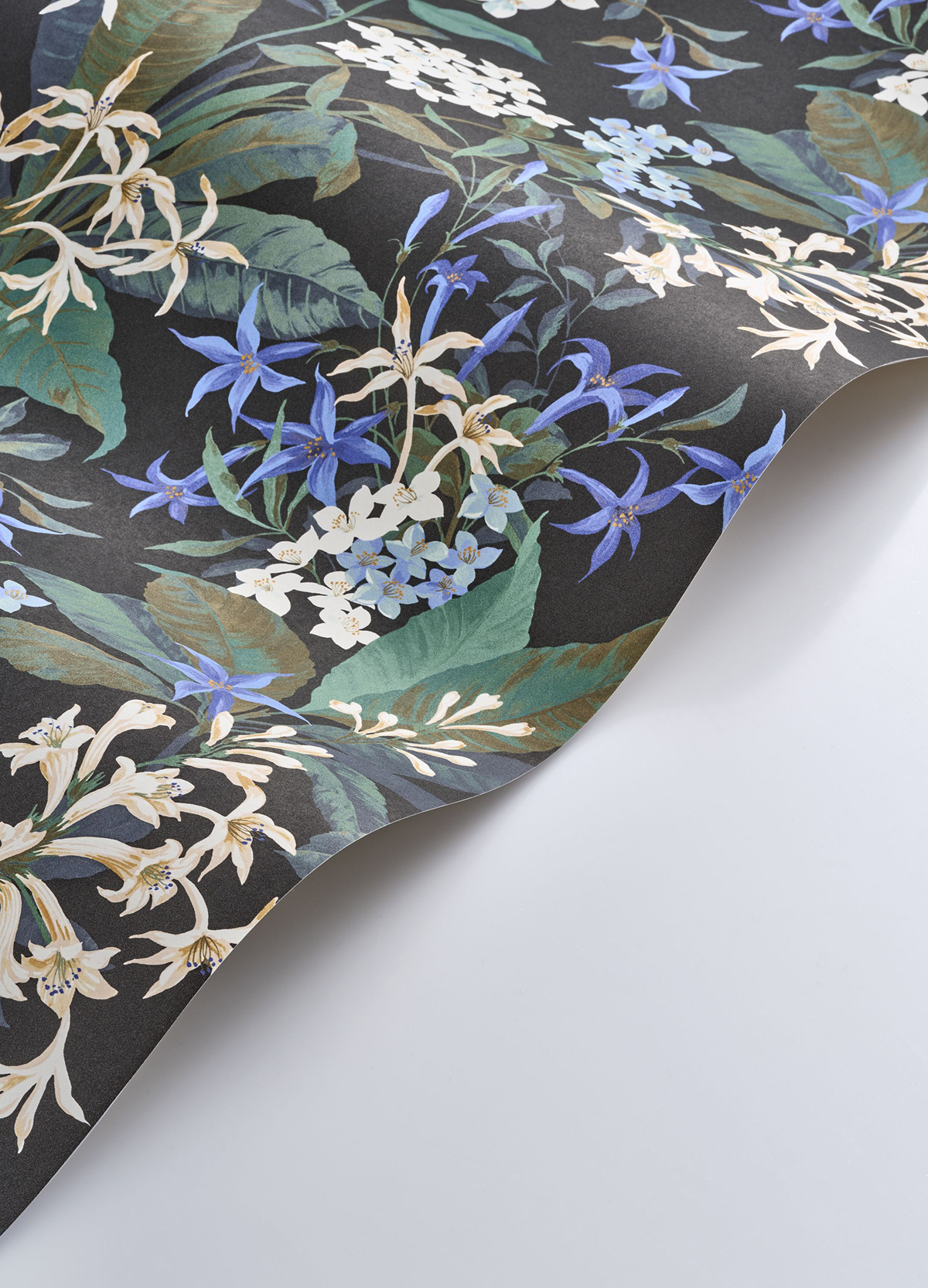Papier peint Fleuri Songe de Jasmin bleu encre - Le Beau Jardin de Casadéco VAGUE | Réf. BJAR202566789