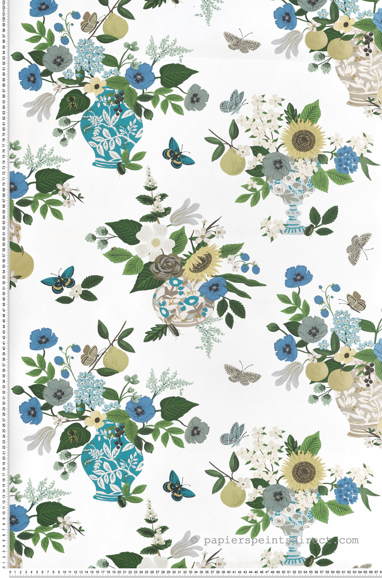 Papier peint Bouquets Fleuris Studies bleu sable - Rifle Paper Co. 3 de York (Initiales) | Réf. INI-RF7401