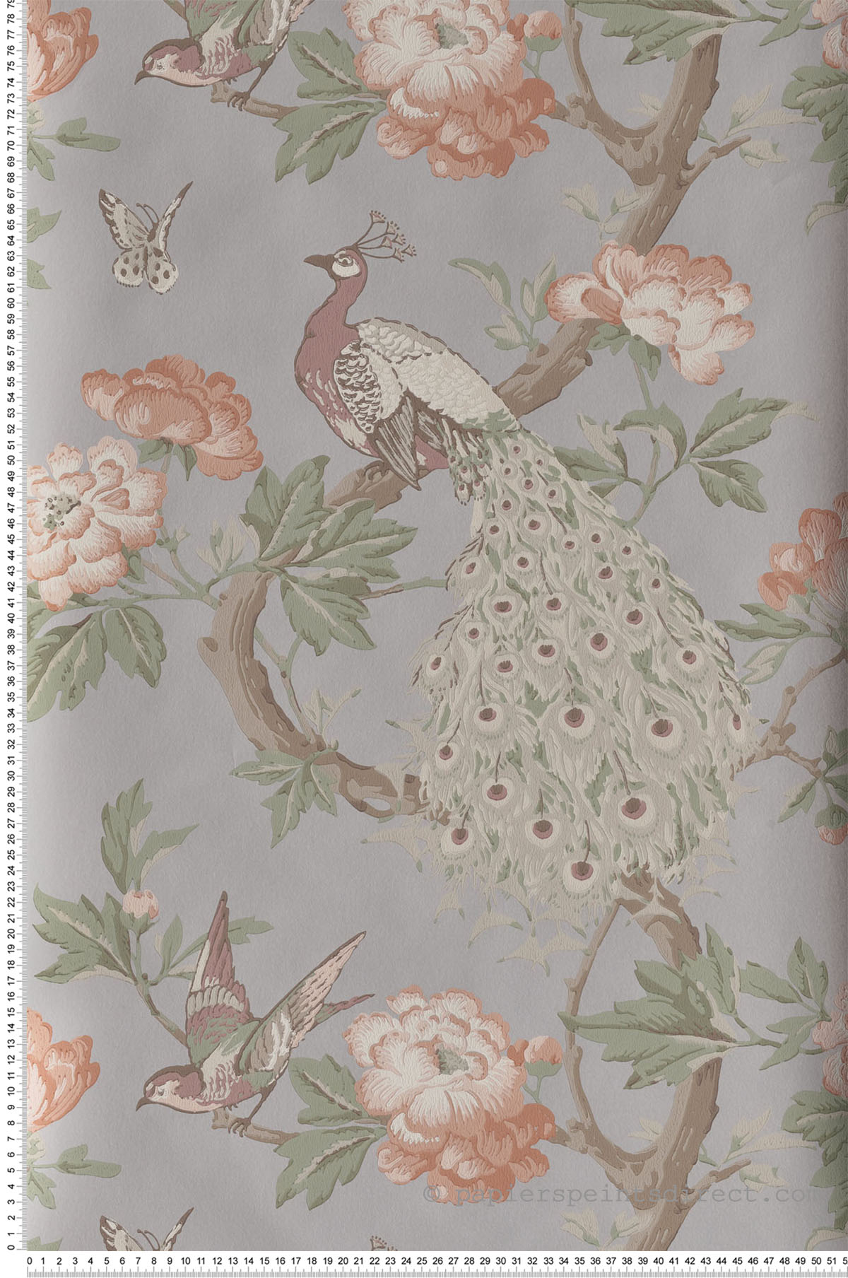 Papier peint vintage paon Pavona Pearle - National Trust Papers de Little Greene | Réf. 0245PAPEARL