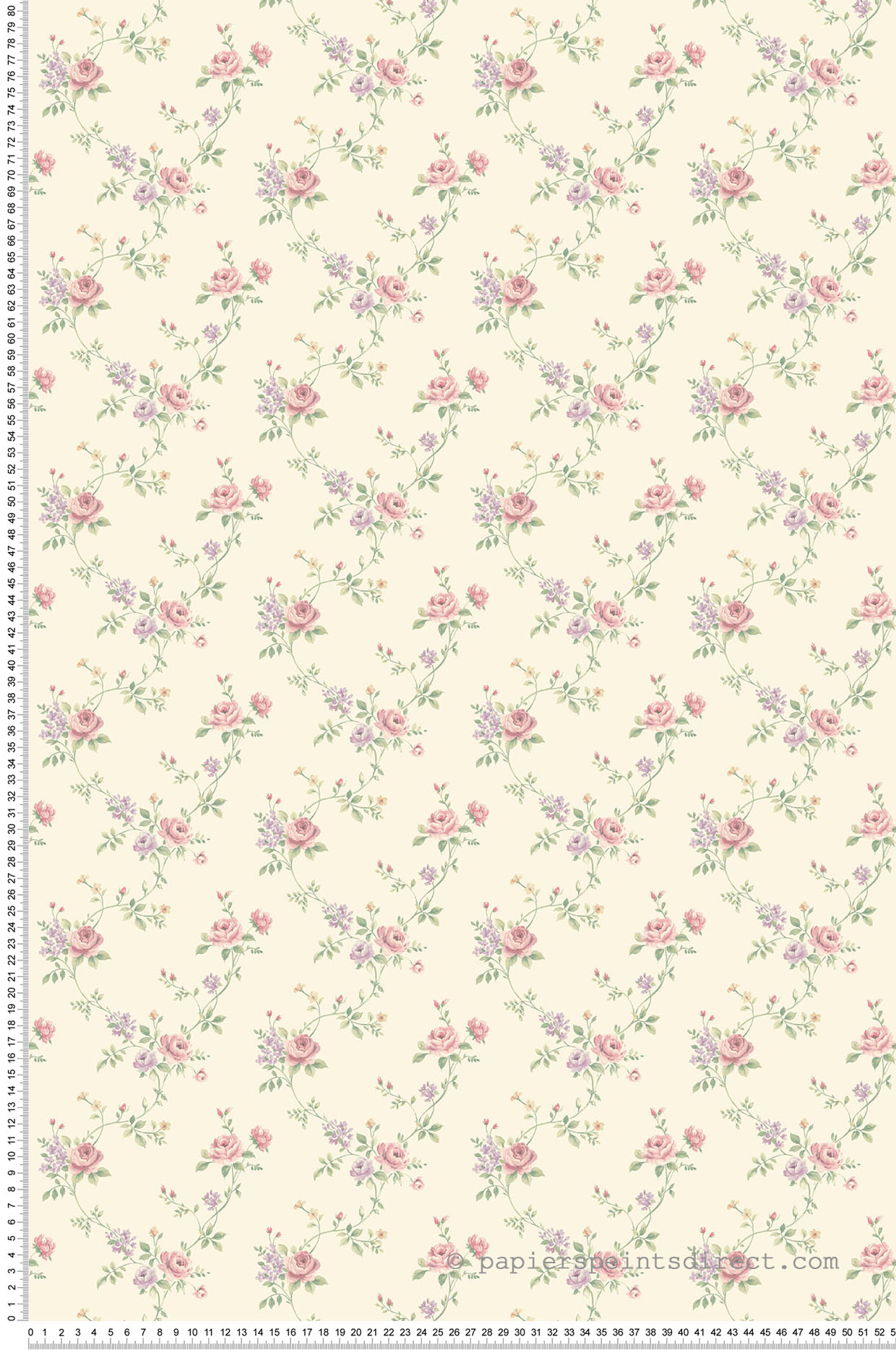 Papier peint fleurs Palissade de Roses rose/lilas/écru - Miniatures de Lutèce | Réf. LTC-G67895