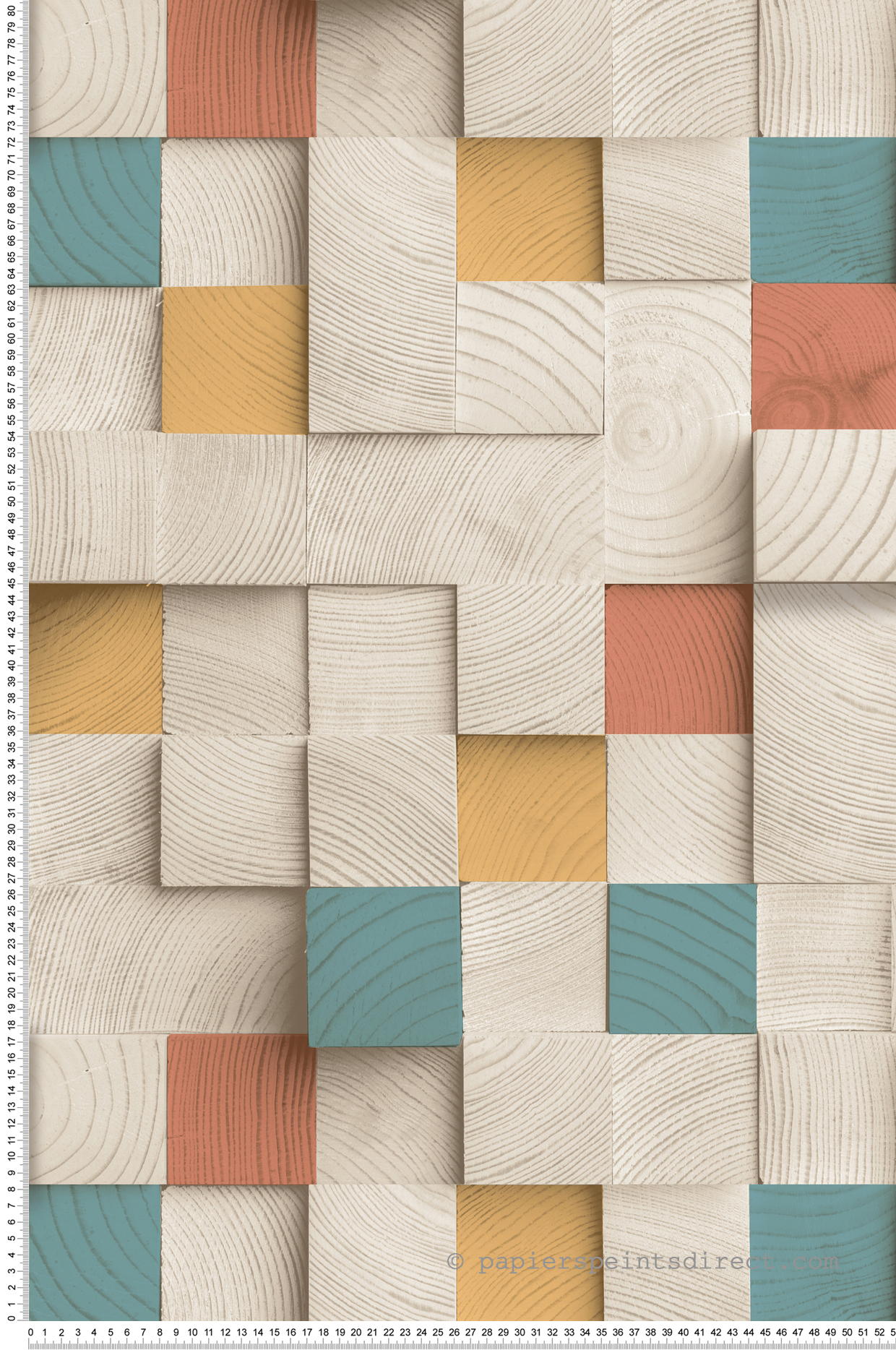 Papier Peint Cube Bois bleu jaune - Artifice d'Ugépa | Réf. UGP-M80101