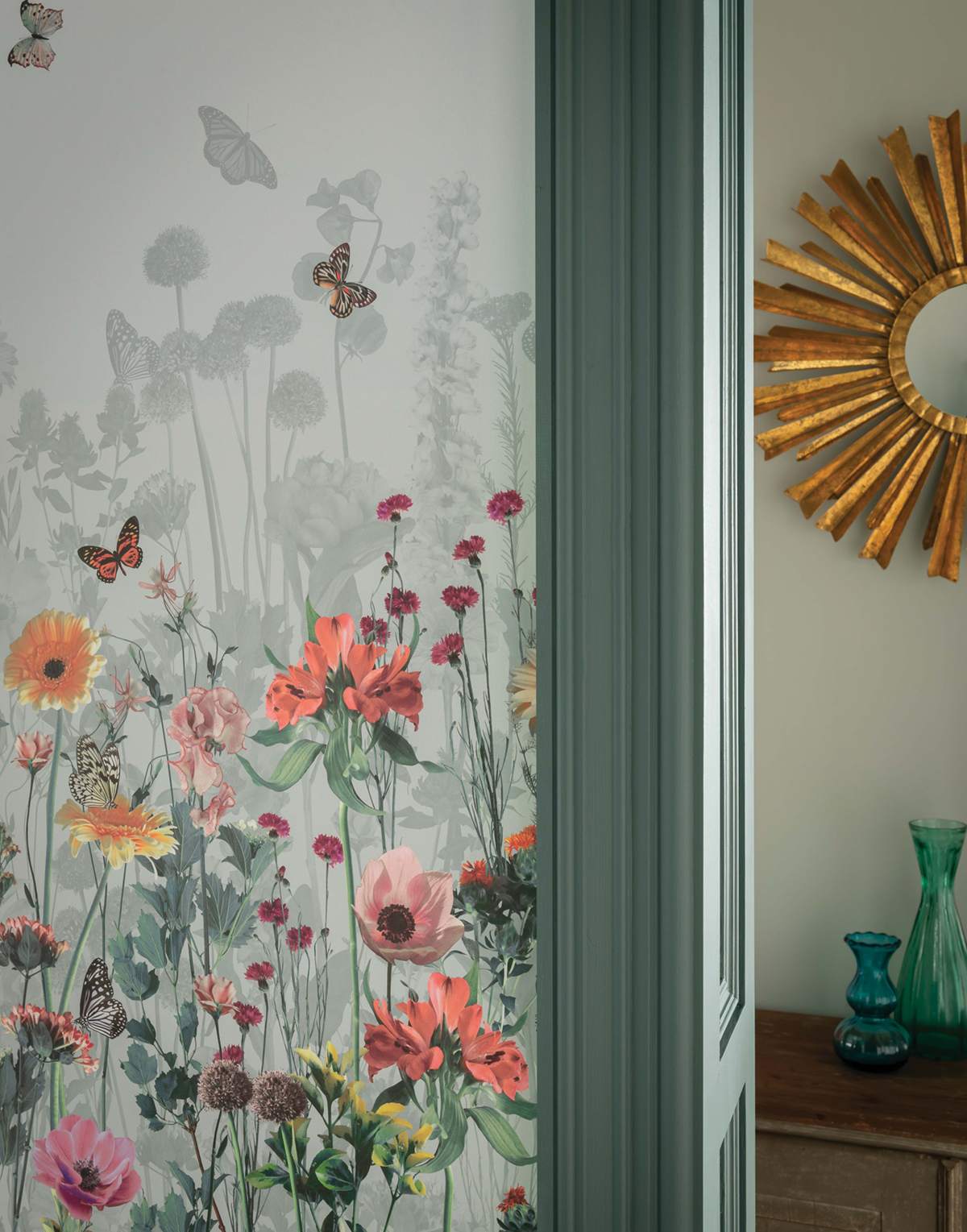 Papier peint panoramique Fleuri Deya Meadow vert d'eau - DayDreams de Matthew Williamson AMB | Réf. OSB-W7265-02