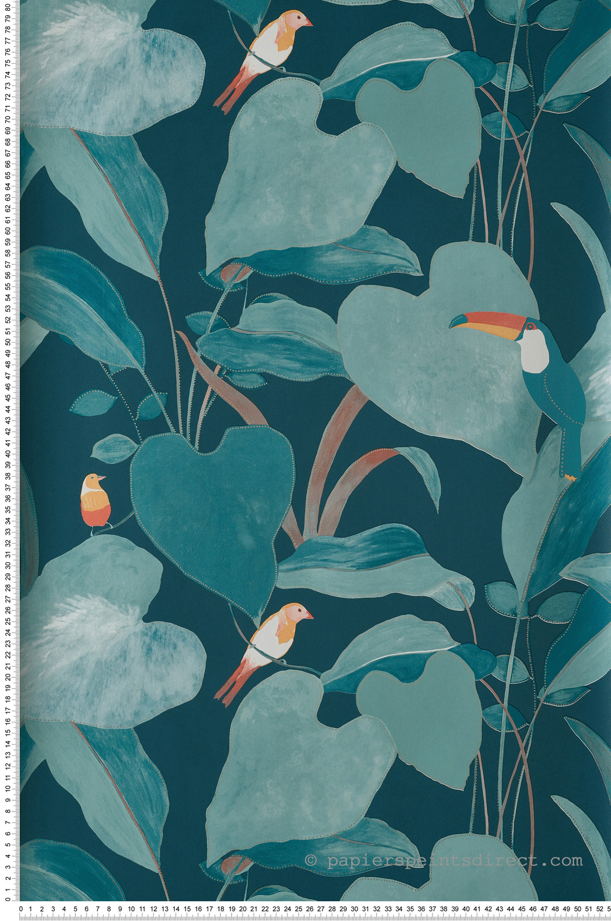 Papier peint Oiseaux tropical Amazonia bleu canard - L'odyssée de Casélio | Réf. OYS101426803