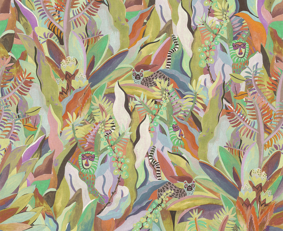 Papier peint panoramique Feuillage Animal multicolore - A, B et C H260 - Wall Designs IV de Masureel | Réf. MAS-DG4ANI101X-260