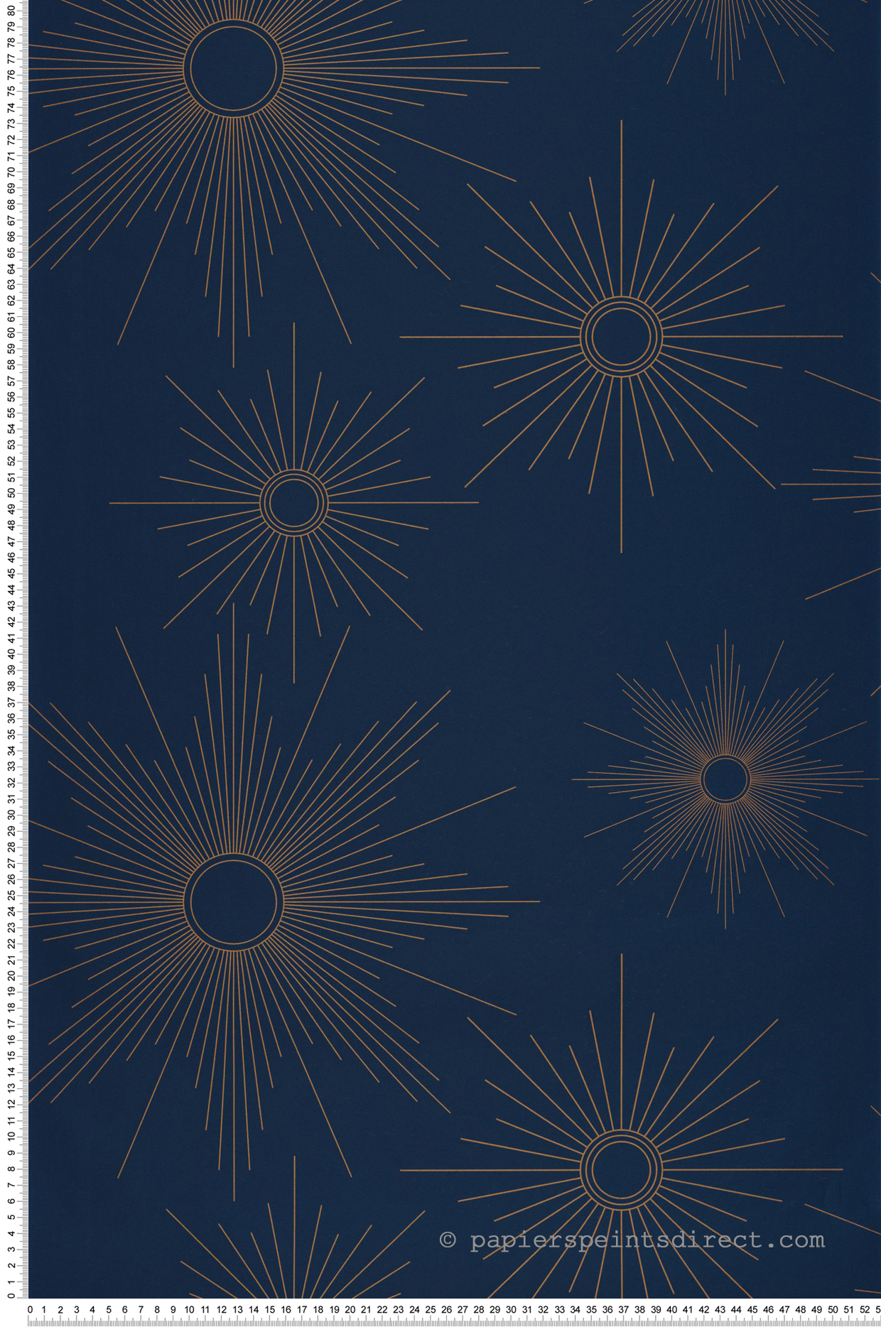 Papier peint Soleil William bleu nuit cuivré - Golden Age de Casélio | Réf. GAG103816556