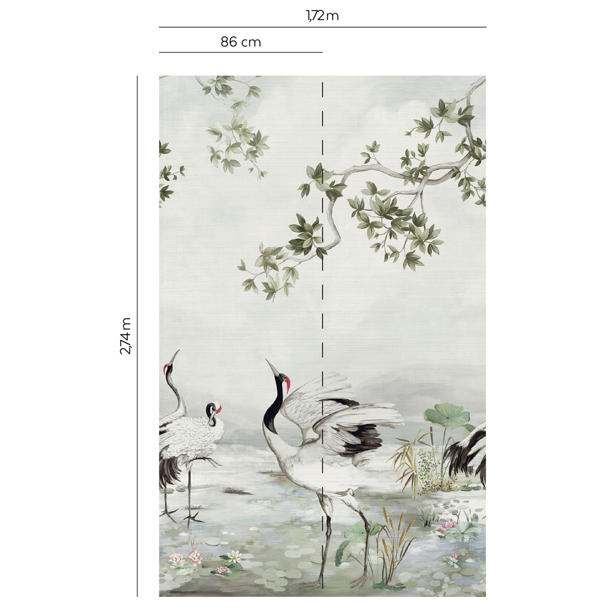 Papier peint panoramique Oiseau Grue Grasscloth argenté - Daisy Bennett d'Initiales AMBR | Réf. INI-DB31610M