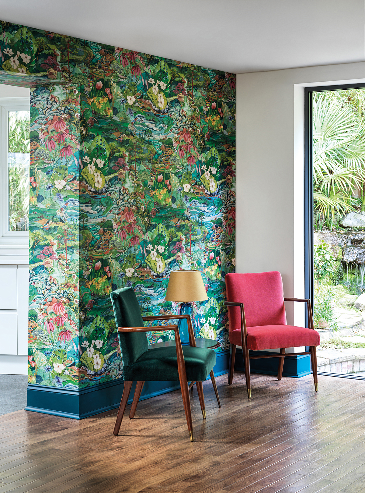 Papier peint Jardin Trebah coloré émeraude - Lamorran d'Osborne & Little | Réf. OSB-W7685-01