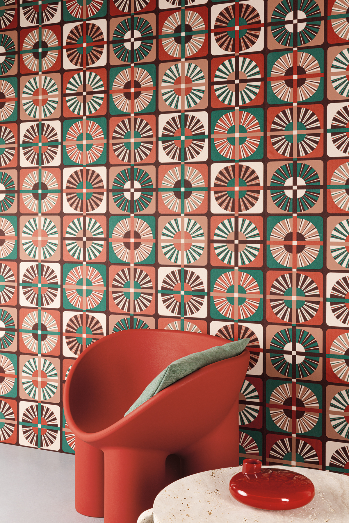 Papier peint Carreaux Géométrique Ray terracotta vert - Rock de Masureel AMB2 | Réf. MAS-ROC403