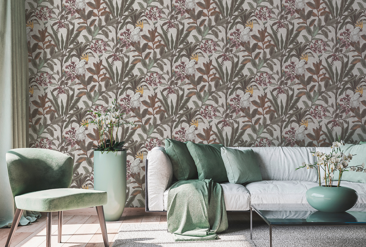 Papier peint Jungle Cacatoès vert grège - Pintwalls 2 d'A.S. Création | Réf. AS-397484