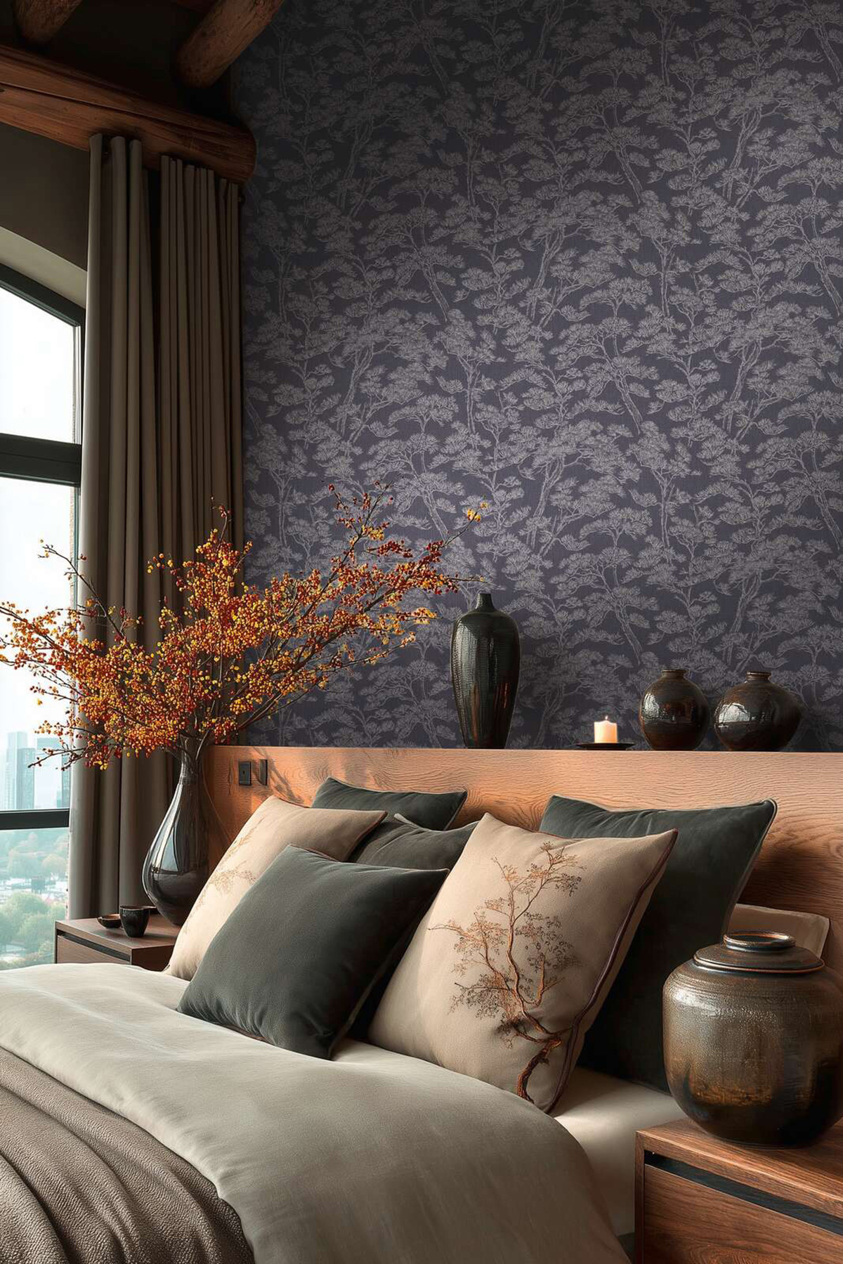 Papier peint Japonais Naturel Pins bleu nuit - Vibes & Styles d'A.S. Création | Réf. AS-790011