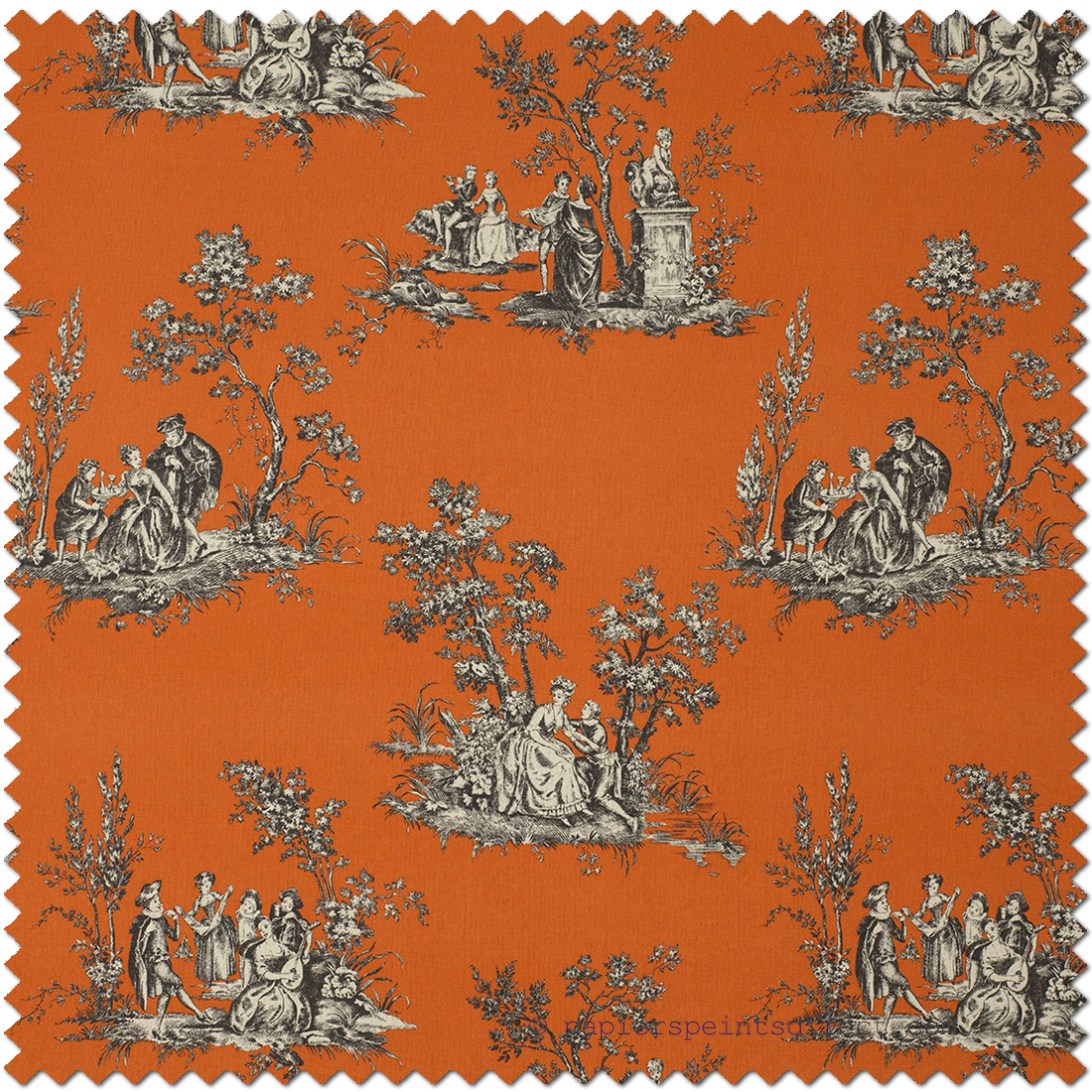 Tissu scène lin orange - Collection Fontainebleau de Casadéco