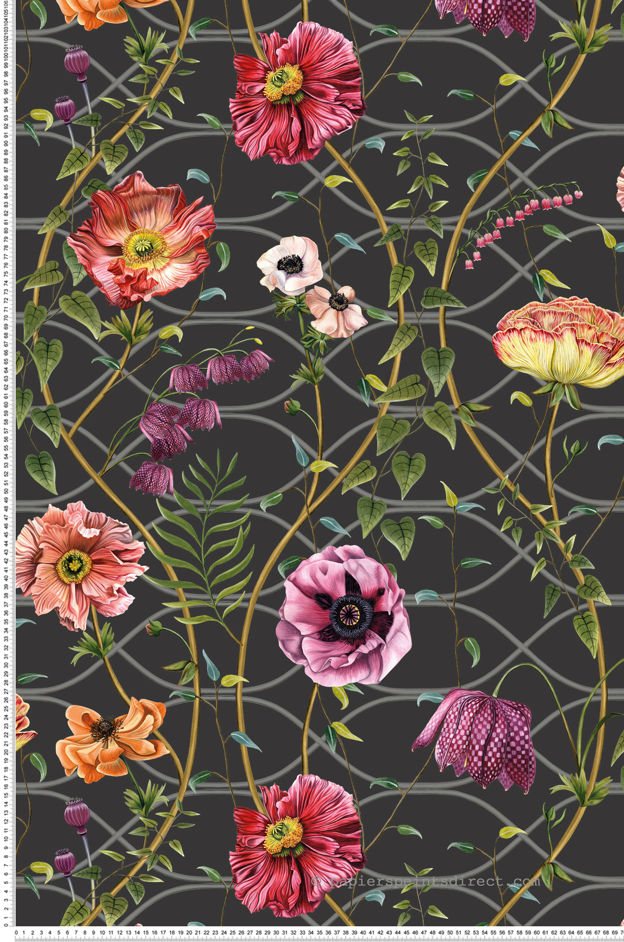 Papier peint Lianes et Fleurs noir - Lamorran d'Osborne & Little | Réf. OSB-W7684-04