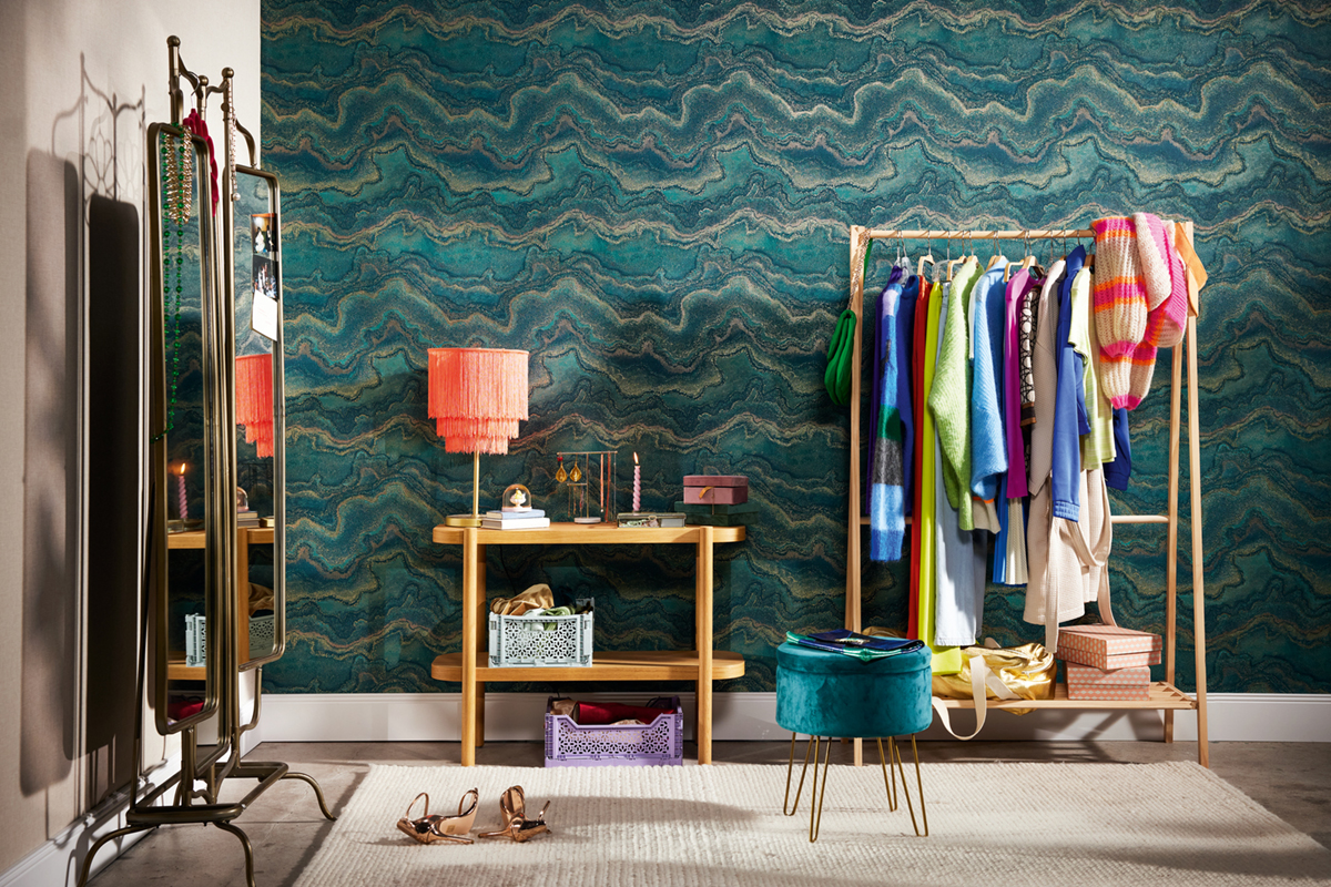 Papier peint Pierre Précieuse Métallisé turquoise doré - Stories of Life d'A.S. Création | Réf. AS-396593