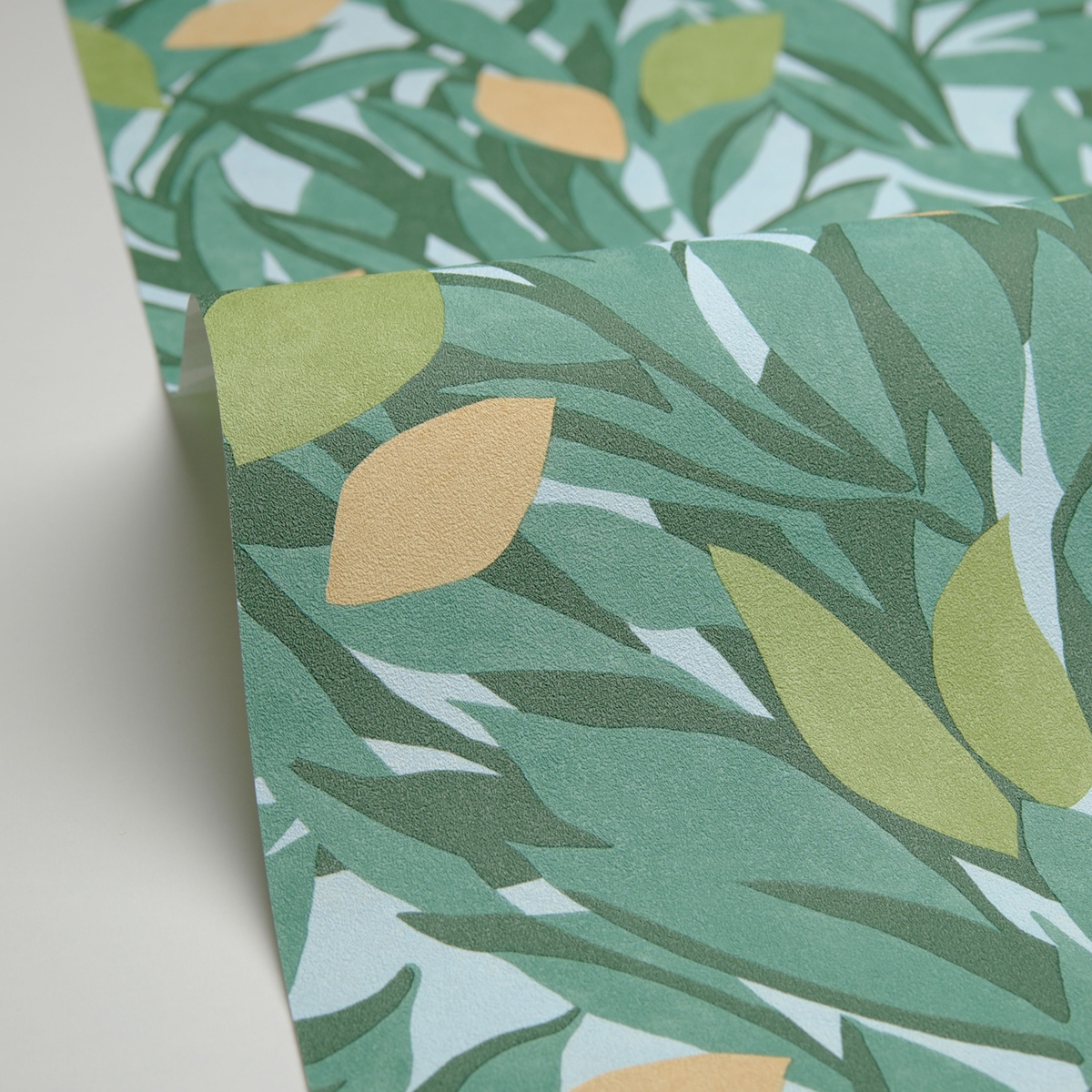 Papier peint Feuillage Citronnier Cassis vert sapin beige - Azur de Casélio AMBV | Réf. AZU105457331