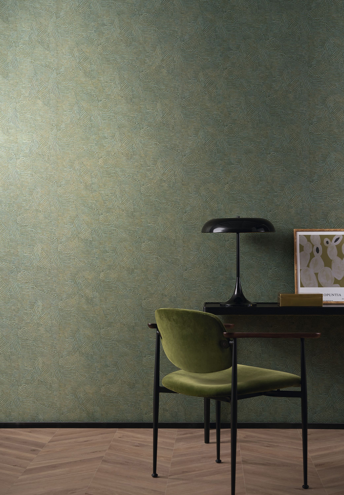 Papier peint Faux Uni Soroa vert impérial - Végétal de Casamance | Réf. CAS-74091078