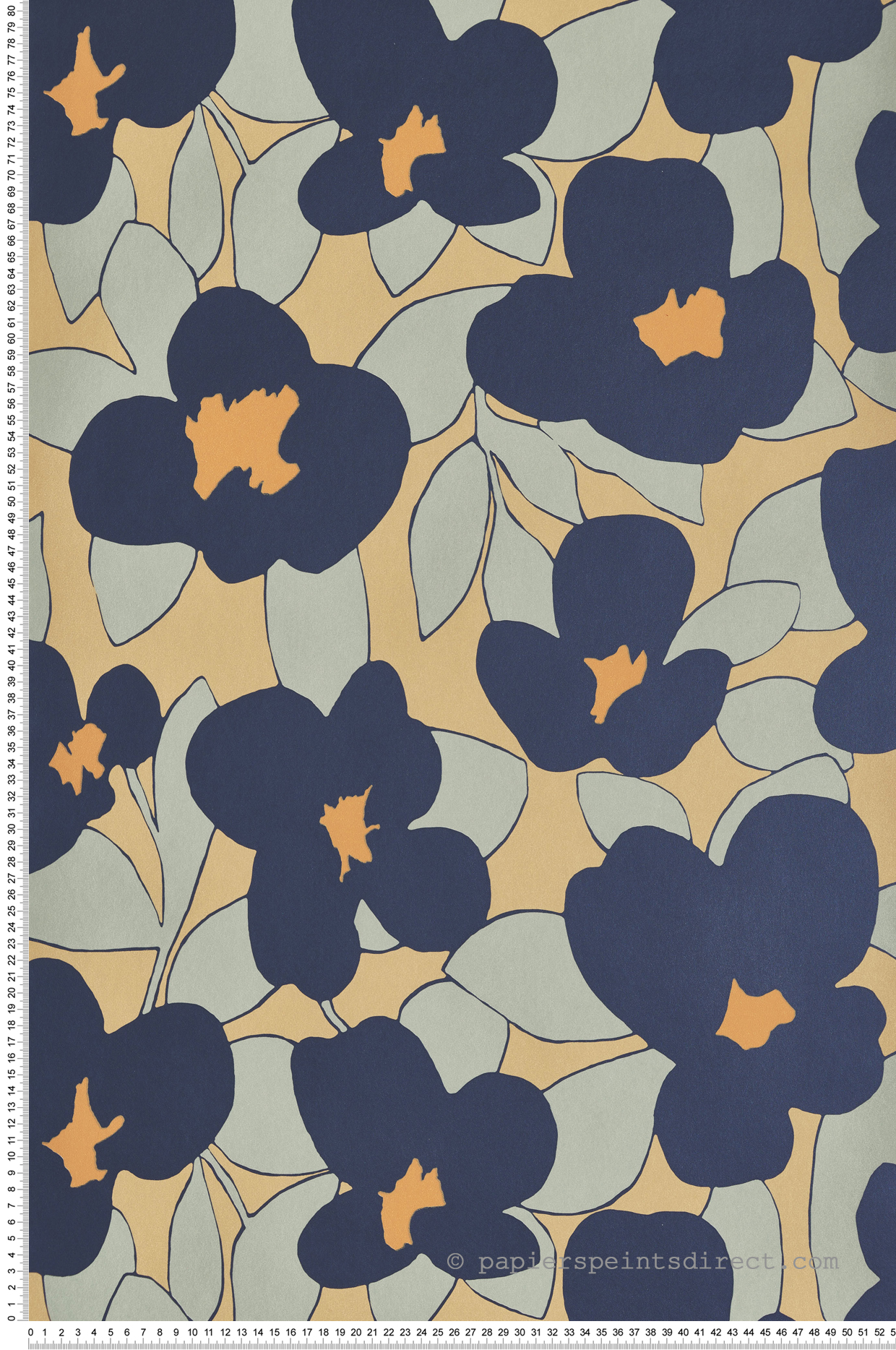 Papier peint 70s Flower Power bleu marine irisé - Iconic de Casadéco | Réf. CONI88393101