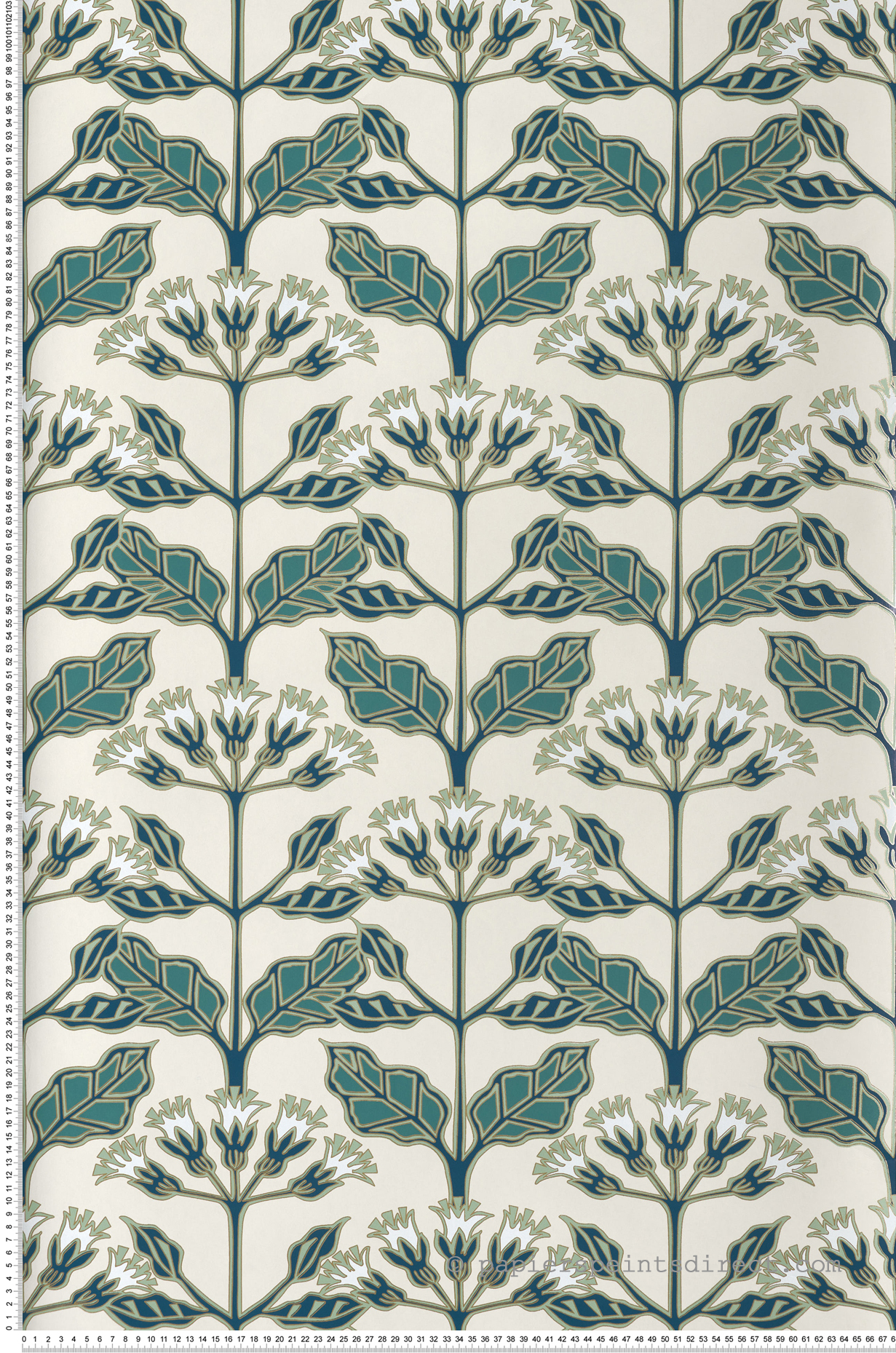 Papier peint Primevère Graphique vert bleu doré - Arts & Crafts d'Initiales | Réf. INI-AC9112