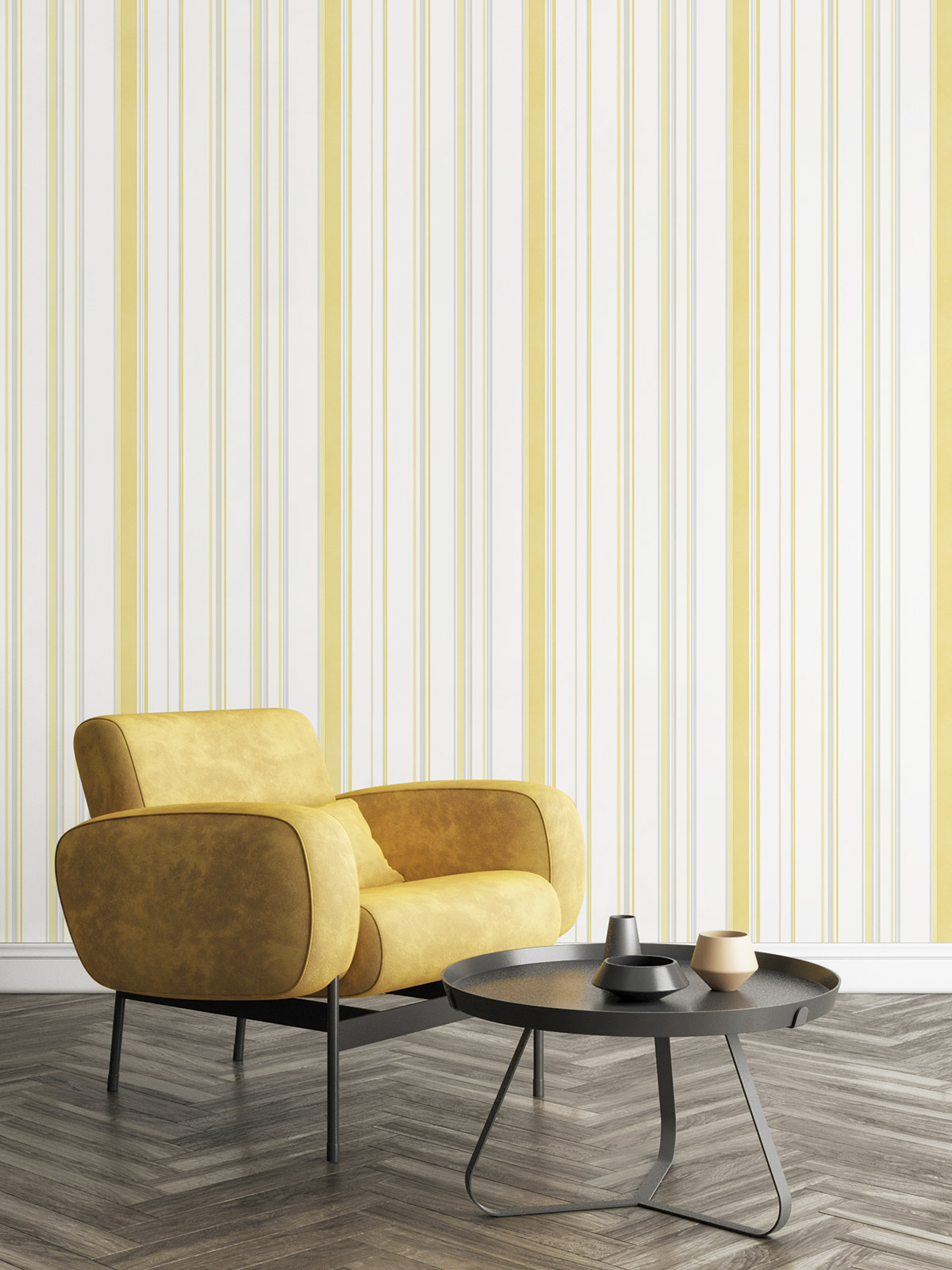 Papier peint Rayure Élégante jaune gris - Jeux de Rayures 3 de Lutèce | Réf. LTC-G68059