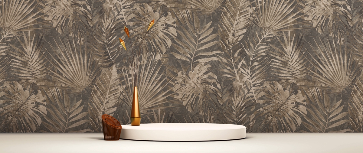 Papier peint Palmes Sumatra marron anthracite - Natural Living d'A.S. Création AMB3 | Réf. AS-386383