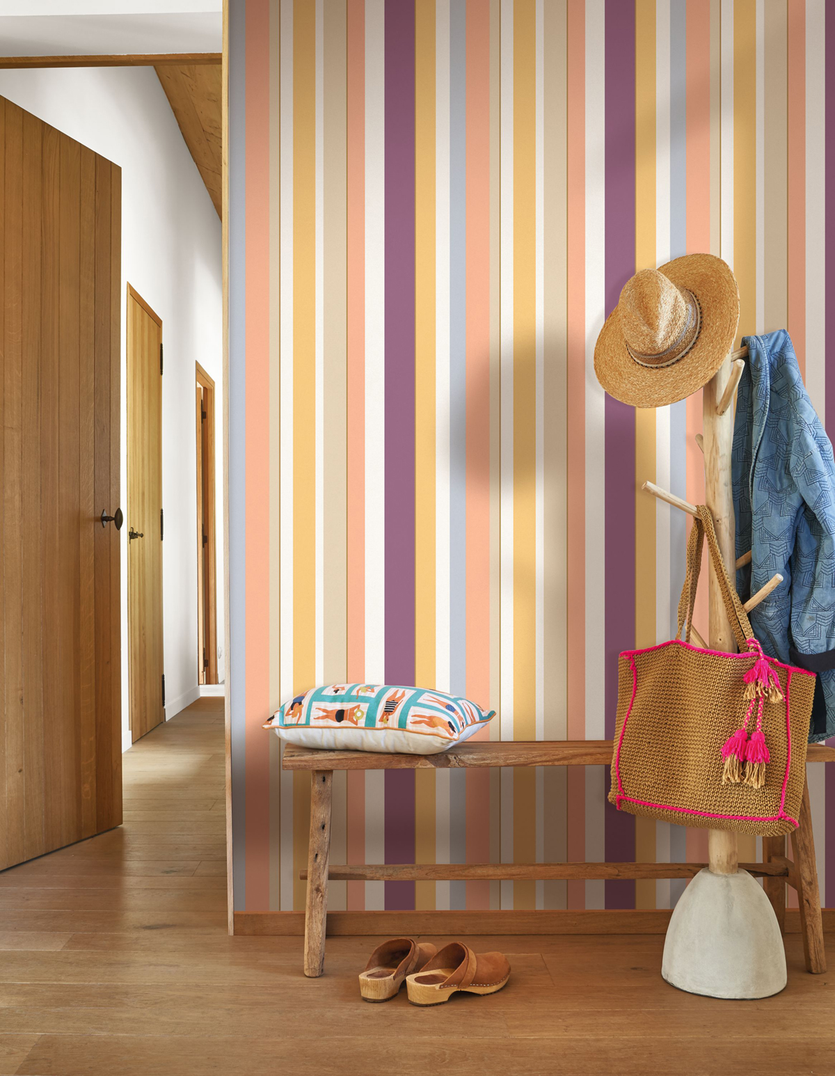 Papier peint Rayure Venice Beach prune jaune doré - California de Casadéco AMB3 | Réf. CALF88832525