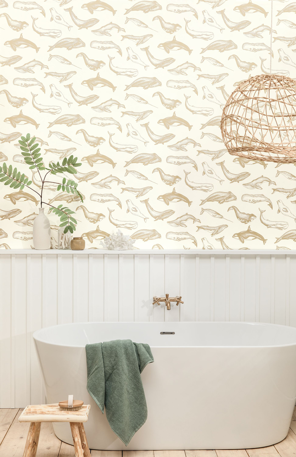 Papier peint Baleine Whale Done blanc et doré - Sea You Soon de Casélio | Réf. SYO102790266