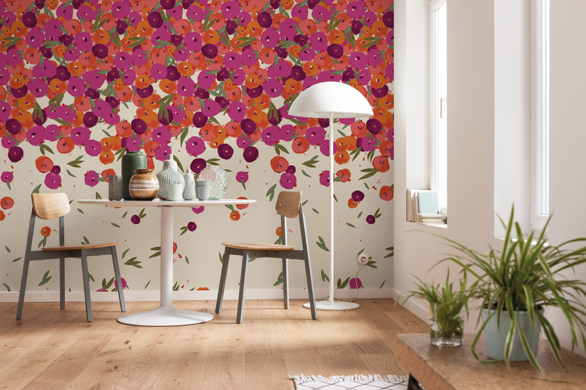 Papier peint panoramique Fleurs Graphiques rose - Seasons de Komar