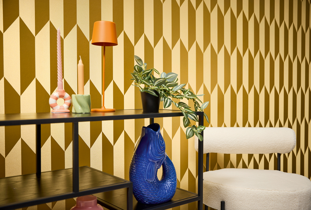 Papier peint Damier Graphique Groove doré - Cosmoliving d'A.S. Création | Réf. AS-790866