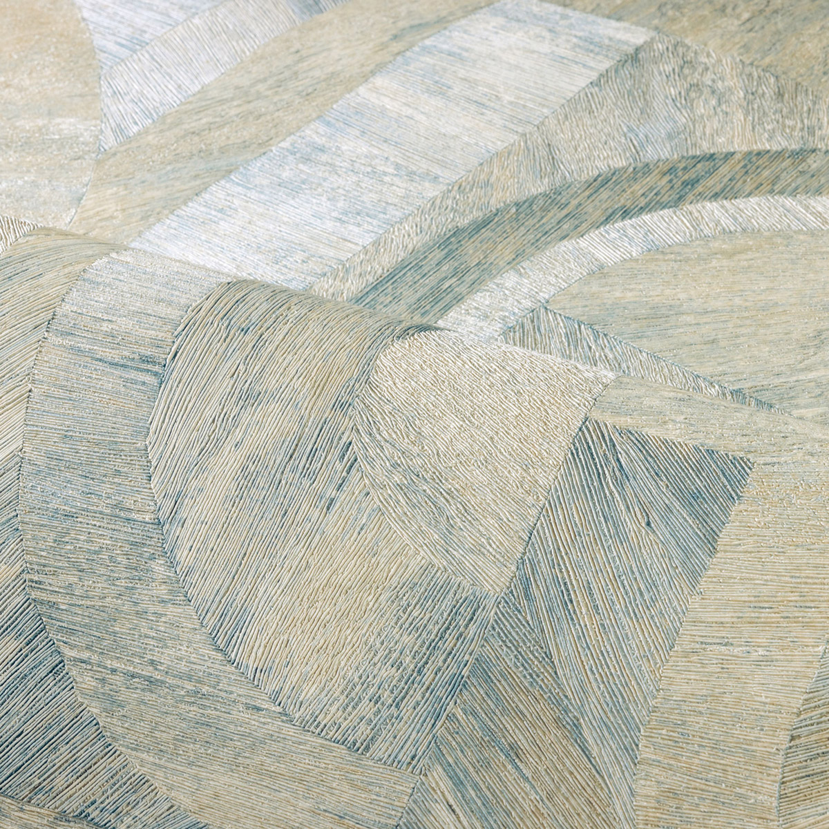 Papier peint Patchwork Ethnique Intarsia bleu beige - Nature sur Mesure de Casamance | Réf. CAS-76870406