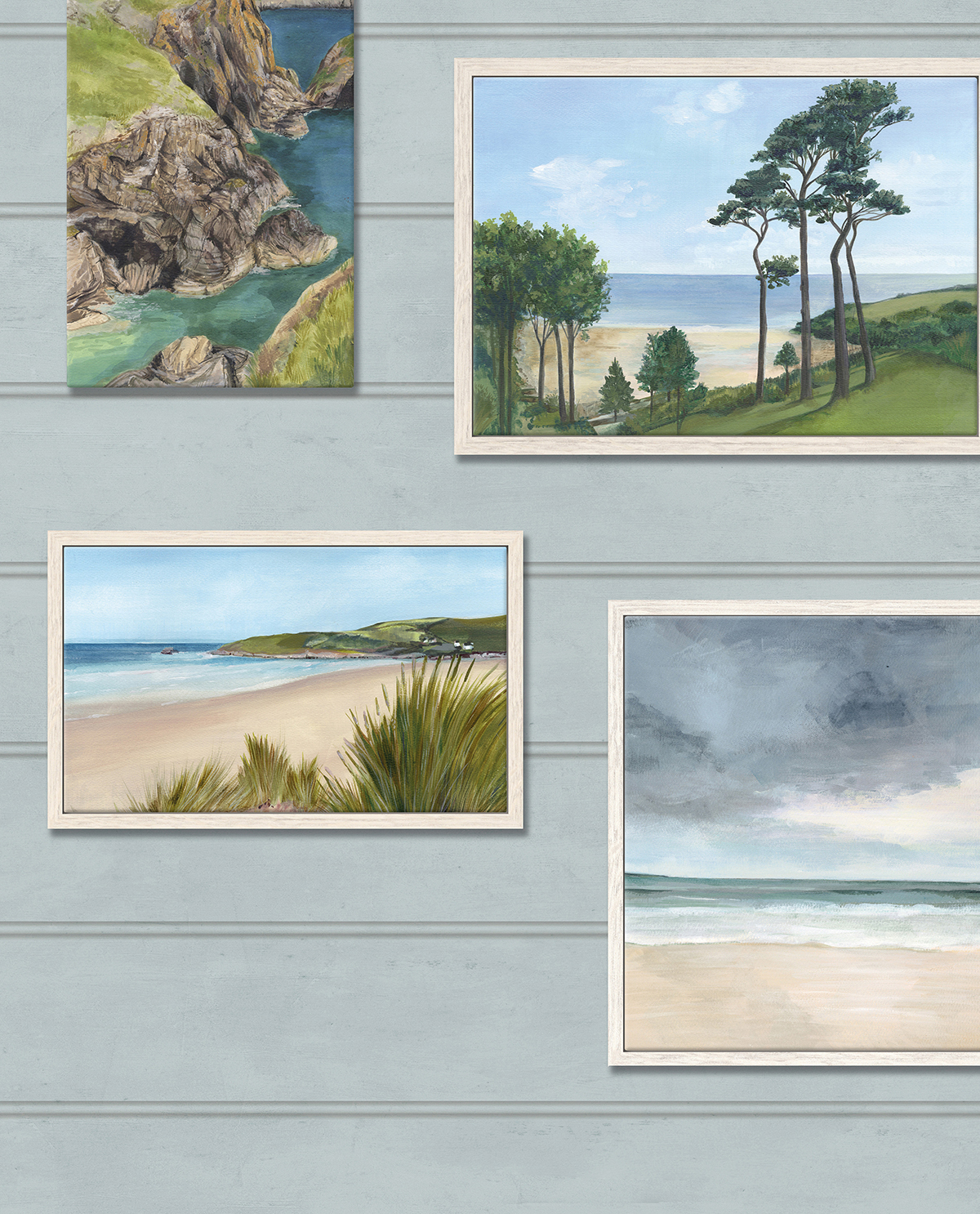 Papier peint panoramique Mur de Cadres bleu gris - Lamorran d'Osborne & Little | Réf. OSB-W7681-02