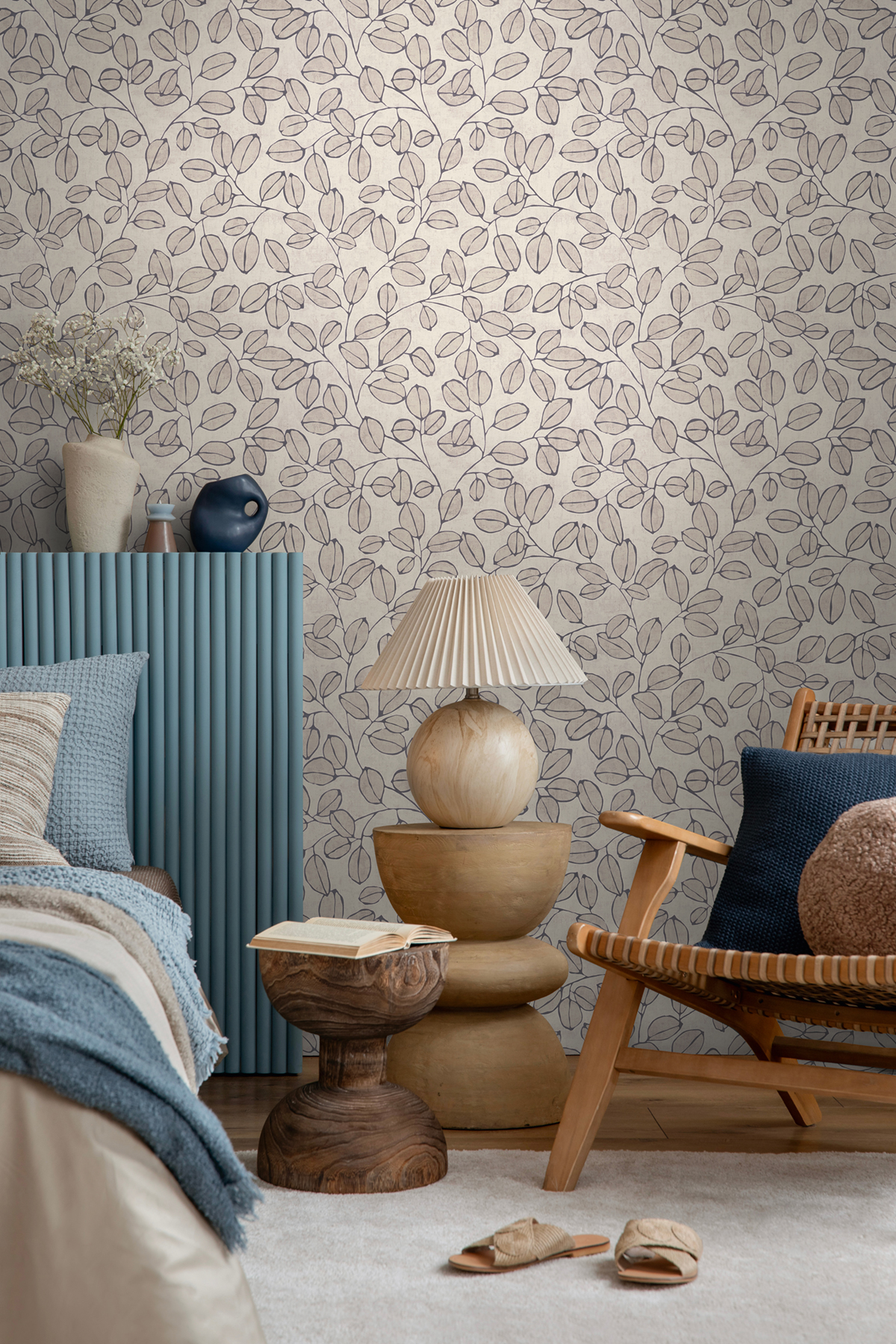 Papier peint Feuille Grain Café gris - Nordic Feeling d'A.S. Création