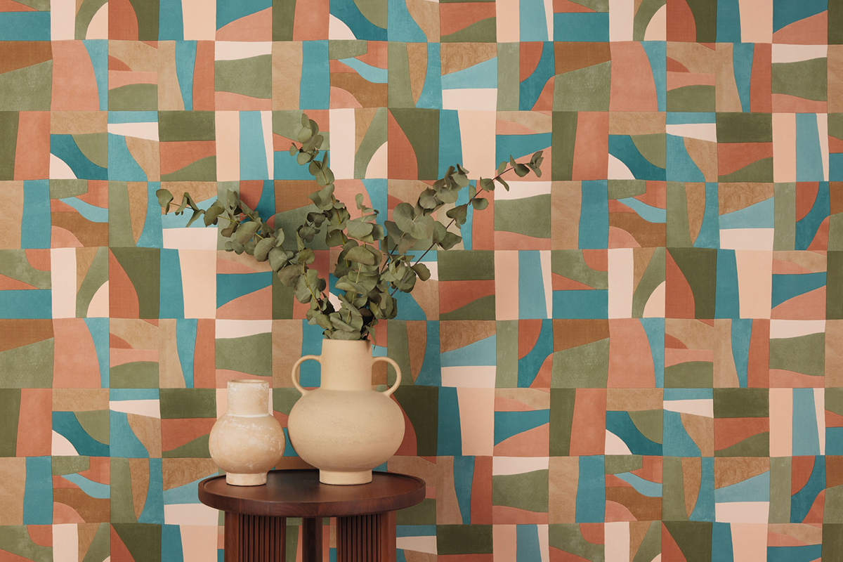 Papier peint Géométrique Aix terracotta vert - Azur de Casélio AMB2 | Réf. AZU105463689