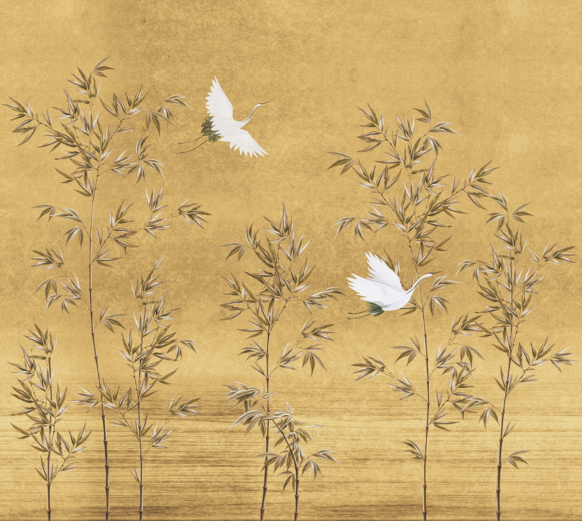 Papier peint panoramique Oiseau Japonais moutarde - Panorama 2 de Lutèce | Réf. LTC-PAN1563C