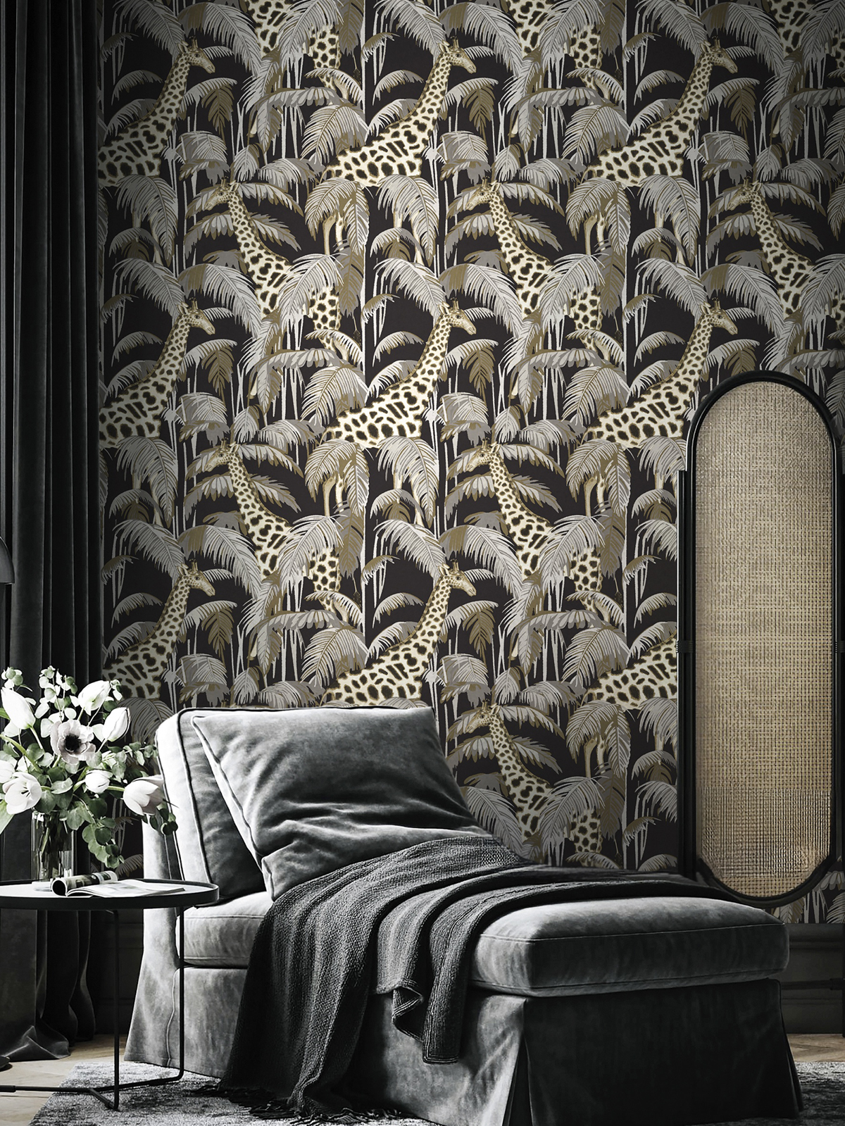 Papier peint Jungle Girafe noir doré - Maison Paradis de Lutèce | Réf. LTC-MP15529