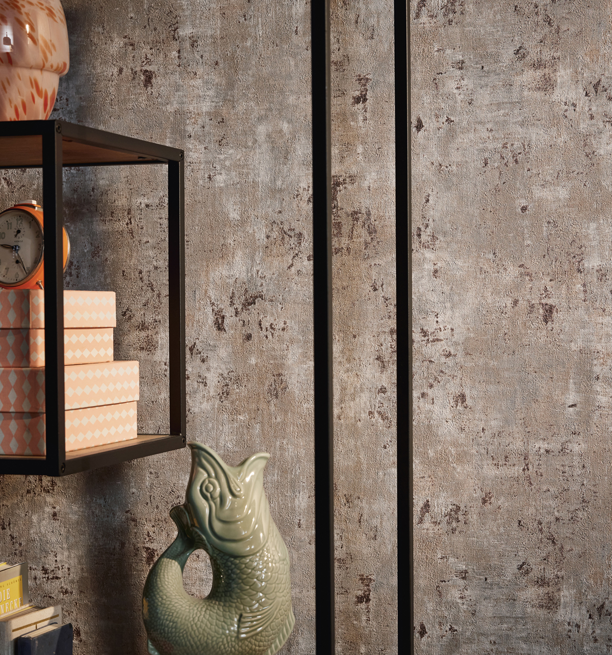 Papier peint Imitation Béton Industriel gris taupe cuivré - Stories of Life d'A.S. Création AMB3 | Réf. AS-396702