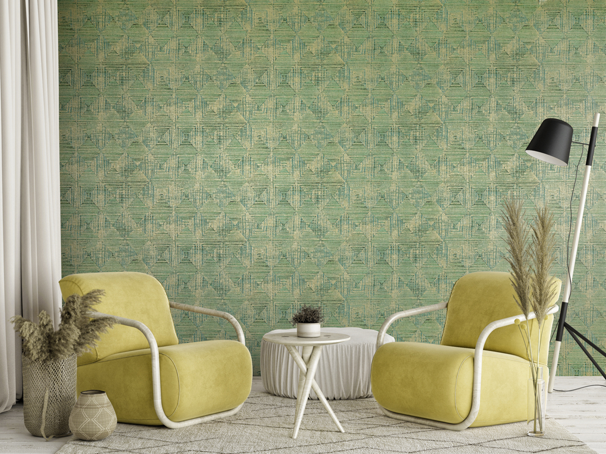 Papier peint Tissage Ethnique vert mordoré - Ornata de Montecolino | Réf. MC-65348