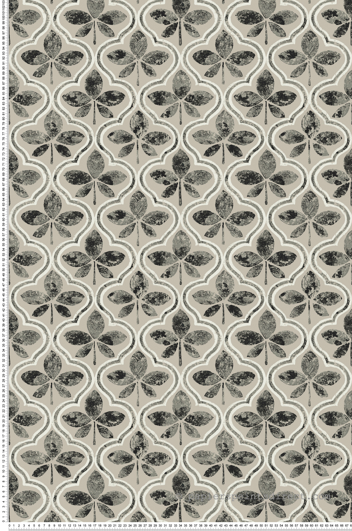 Papier peint Médaillon Feuille Séville taupe noir - Greenhouse de York (Initiales) | Réf. INI-GO8275