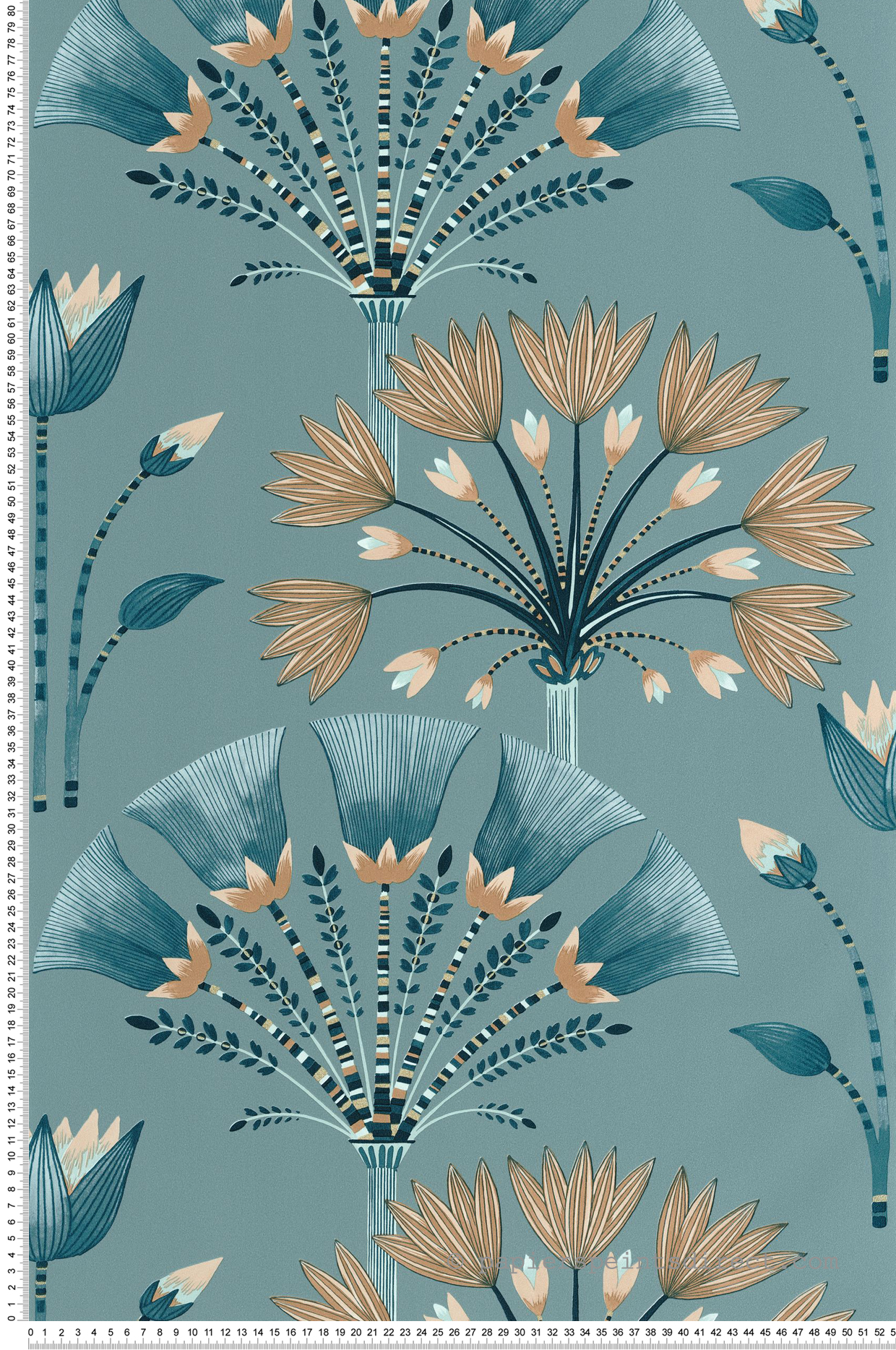 Papier peint Fleur Design Majestic bleu canard doré - Elégance de Casélio | Réf. ELC105276012