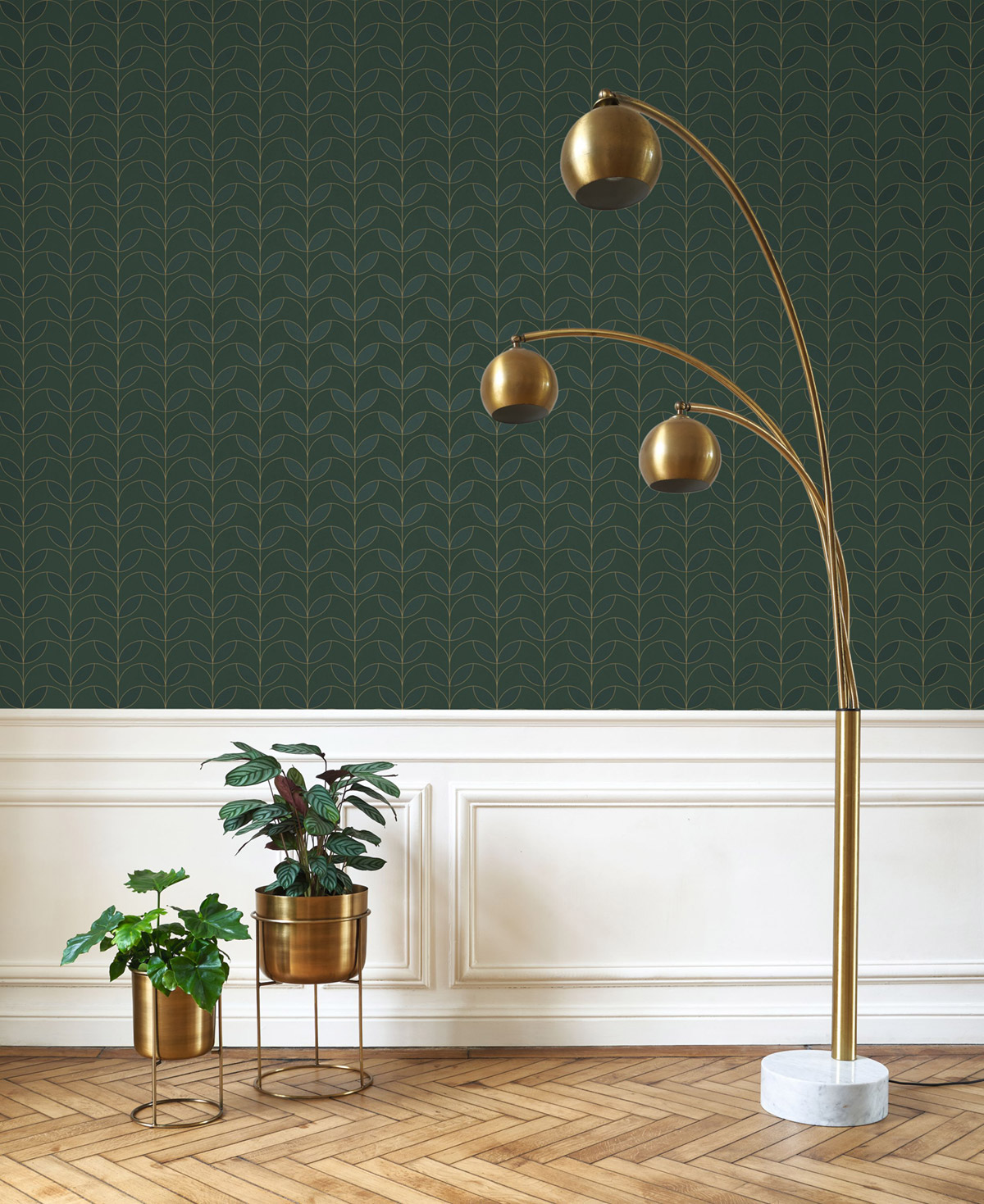 Papier peint Tulipe Art Déco Mistinguett vert empire - Années Folles de Casadéco | Réf. ANFO201027682