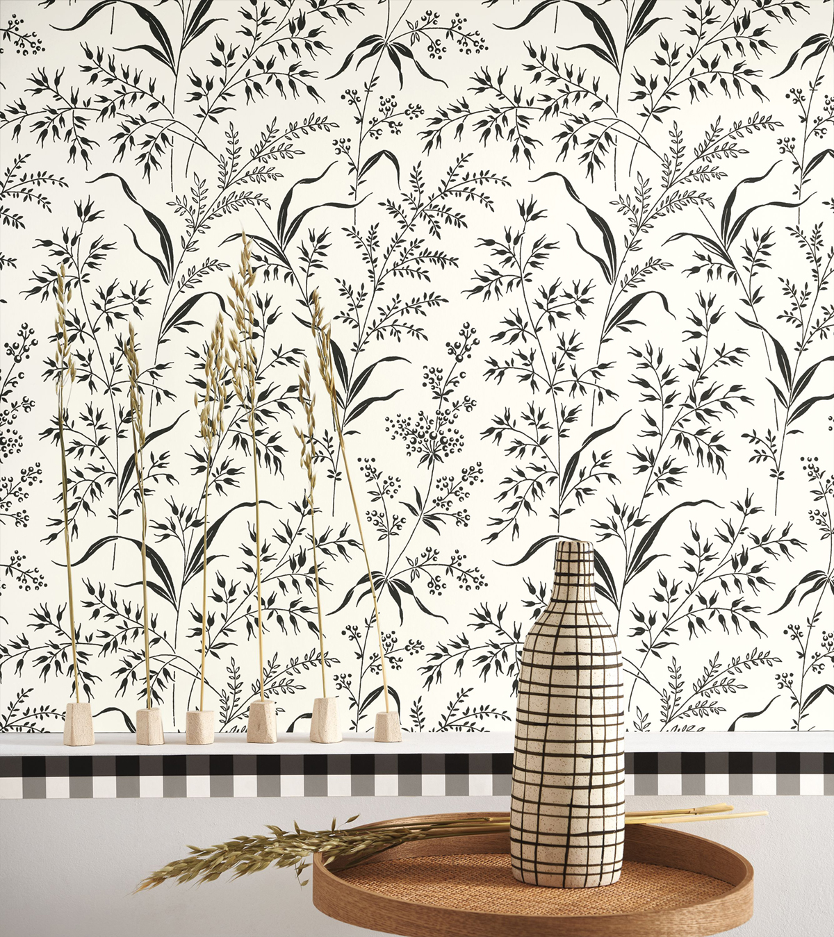 Papier peint Champ d'Herbe noir fusain blanc - Soliflore de Casadéco | Réf. SOLI200280990