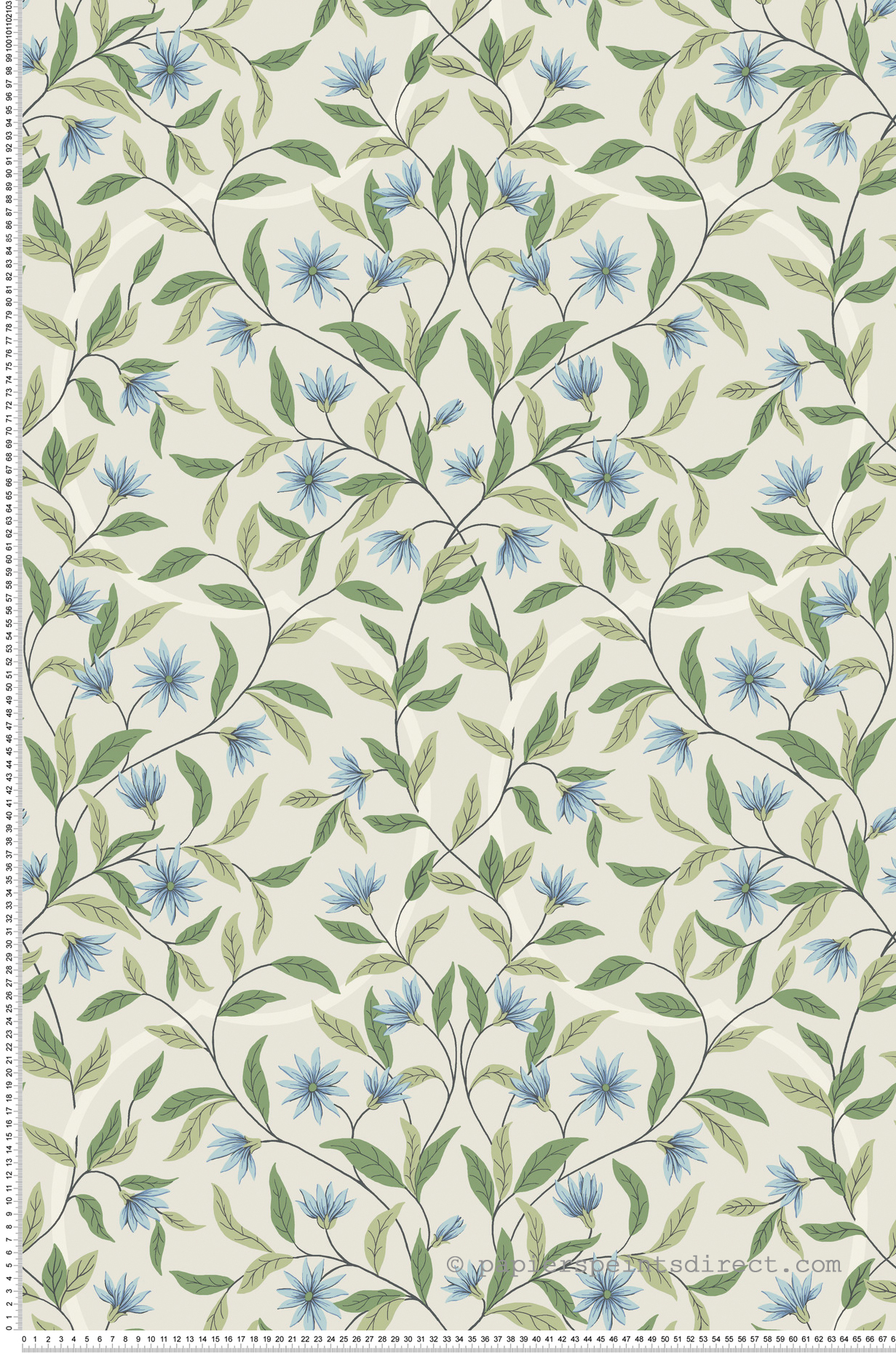 Papier peint Fleur Jasmin bleu vert - Greenhouse de York (Initiales) | Réf. INI-GO8255